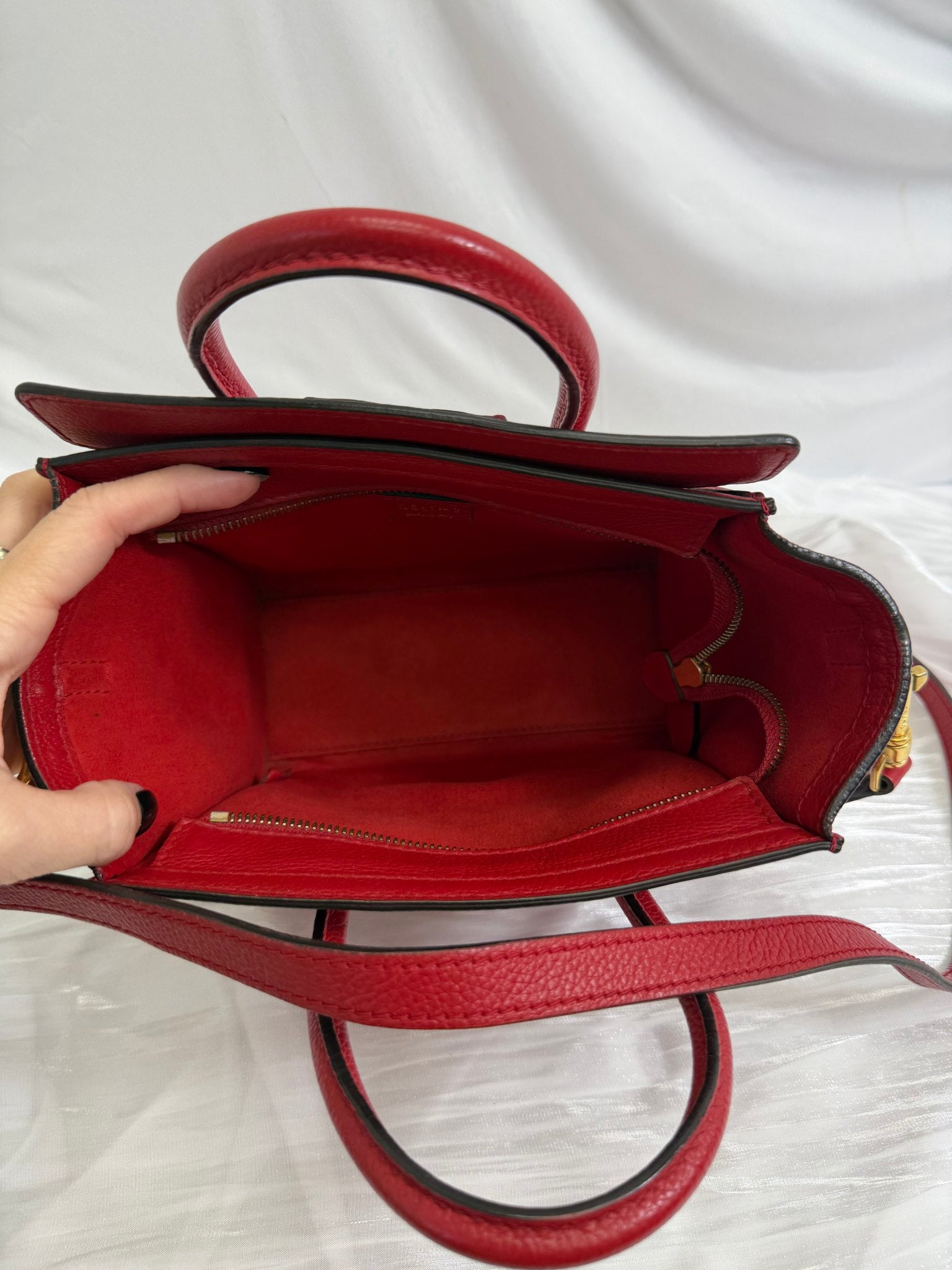 Celine Red Leather Nano Luggage Tote