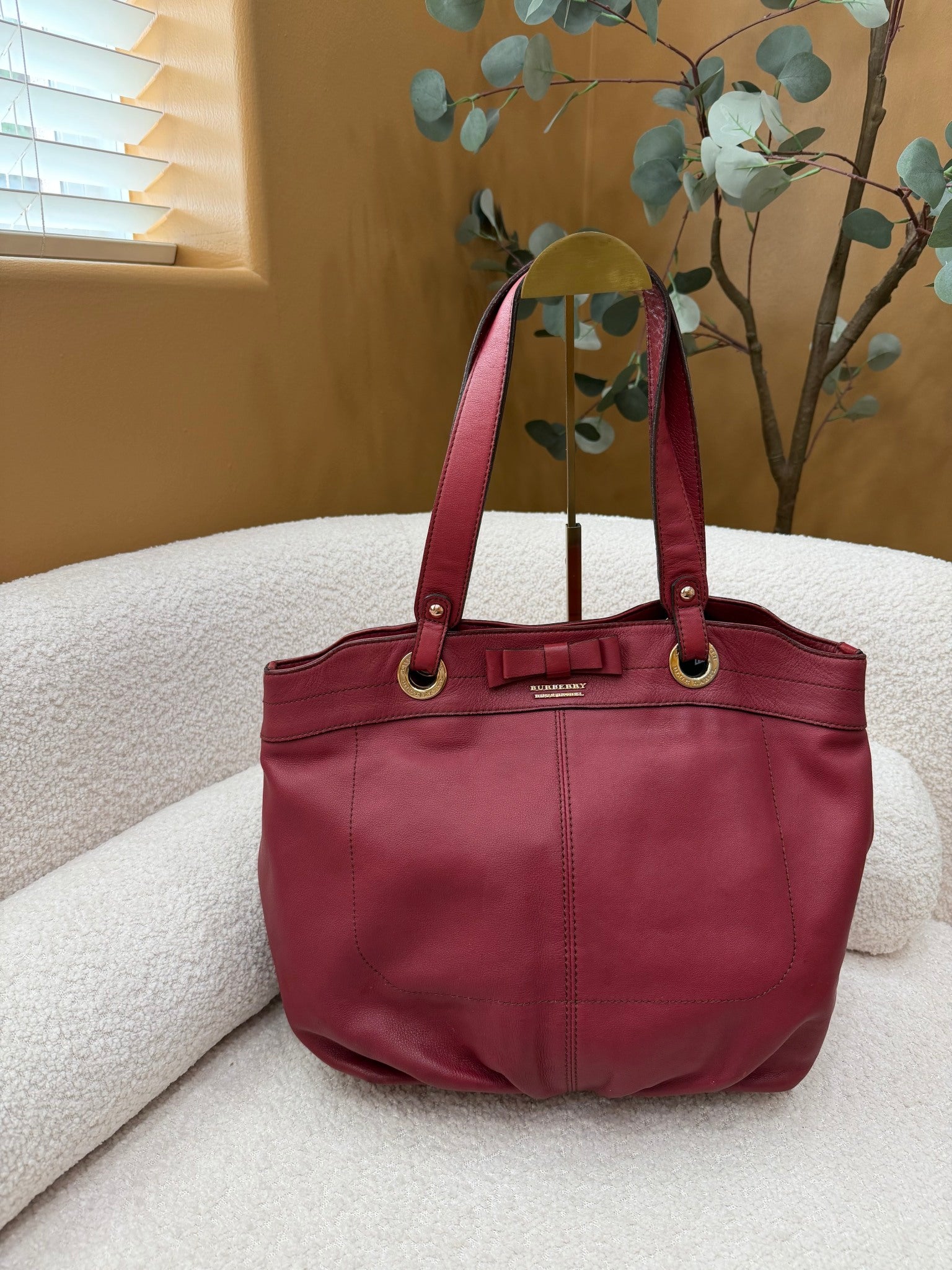 Burberry Blue Label Red Leather Bow Tote