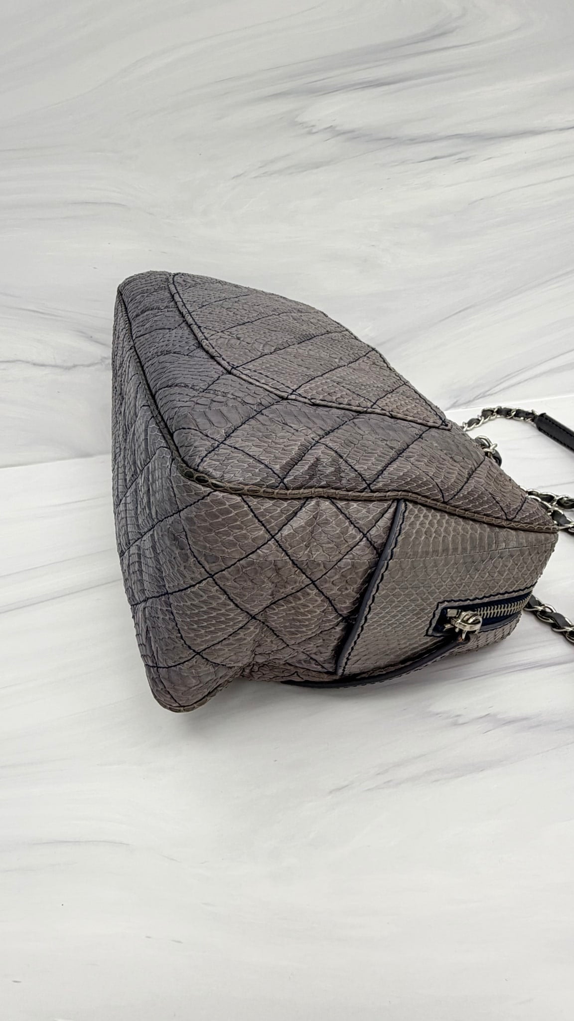 Chanel Grey Python Quilted Leather Handbag