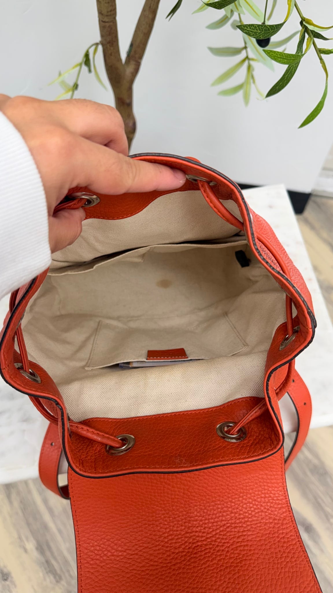Gucci Orange Grained Leather Bamboo Backpack