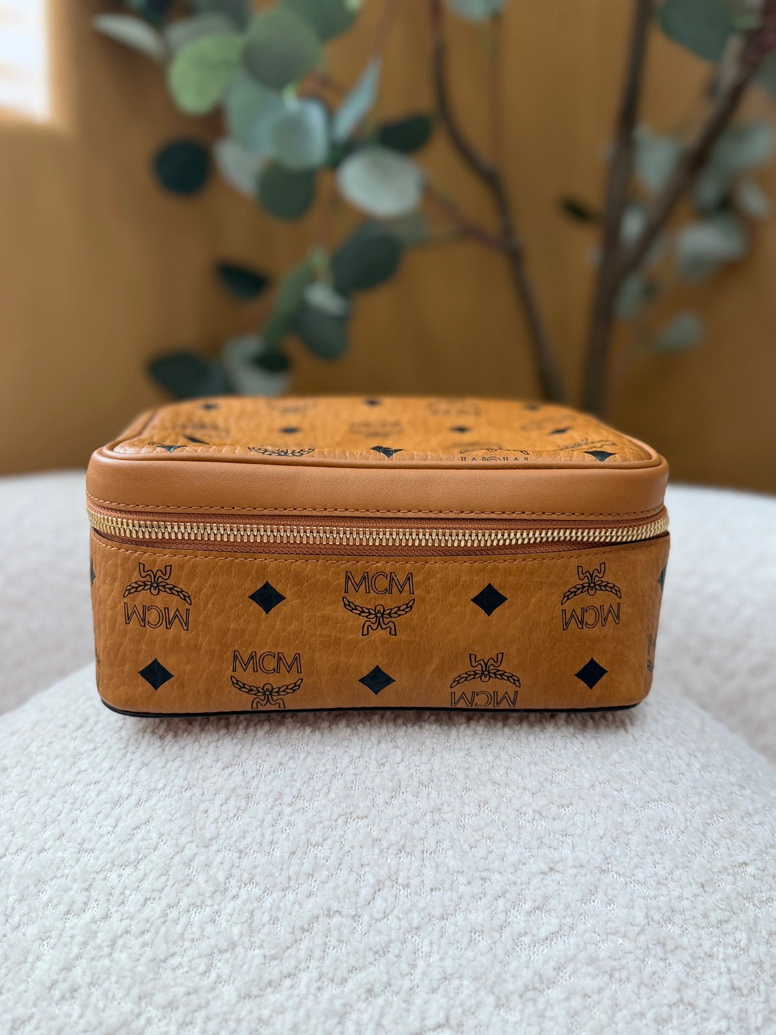 MCM Cognac Visetos Coated Canvas Ottomar Vanity Bag