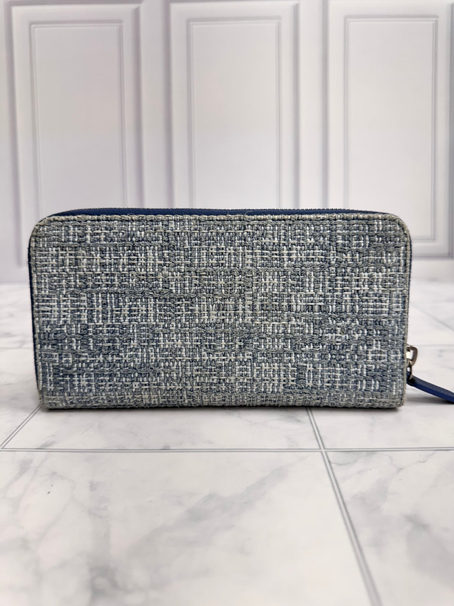 Chanel Blue Tweed Deauville Zippy Wallet