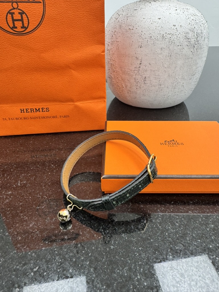 Hermes Green Lizard Skin Cat Collar With Bell