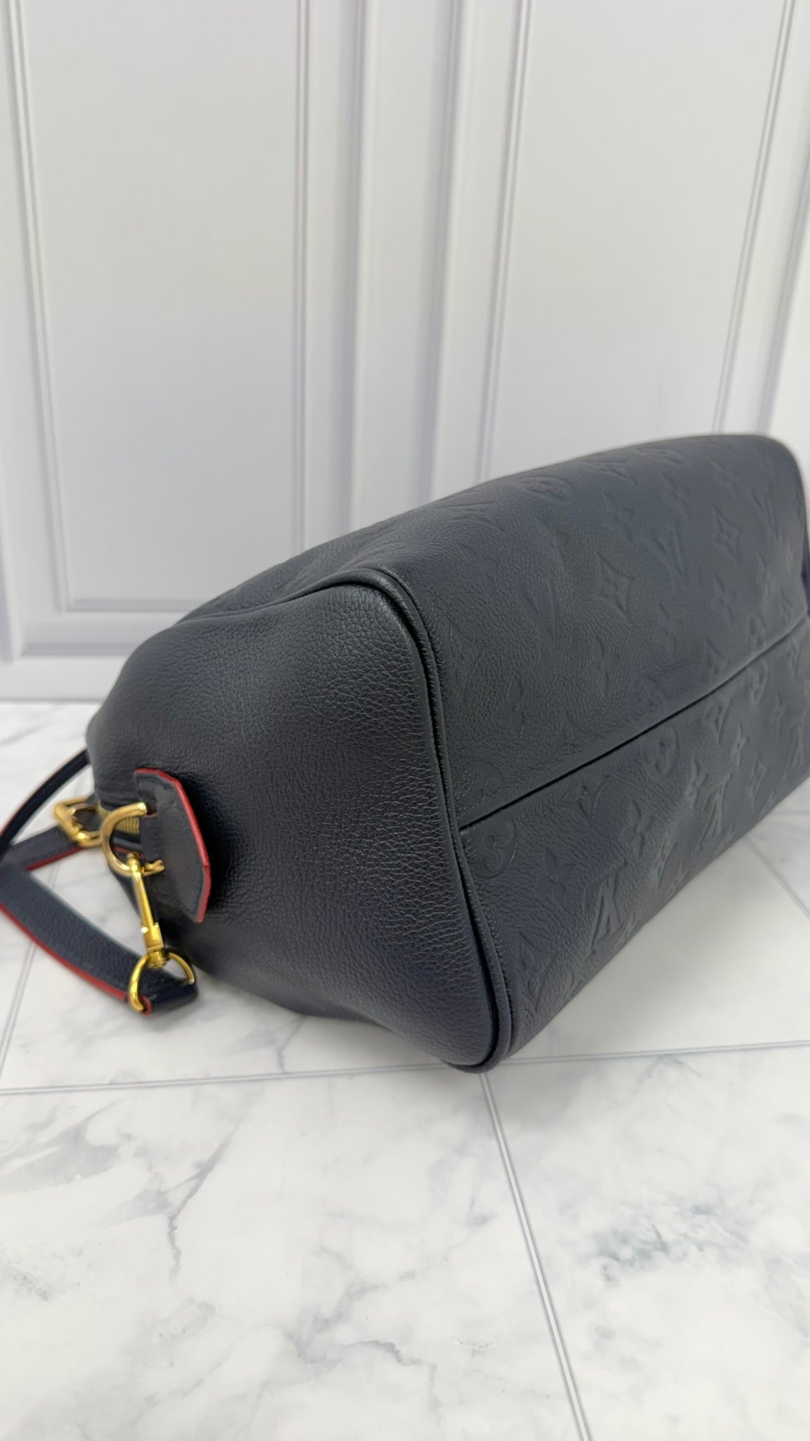 Louis Vuitton Monogram Navy Blue Empreinte Leather Speedy Bandouliere 25
