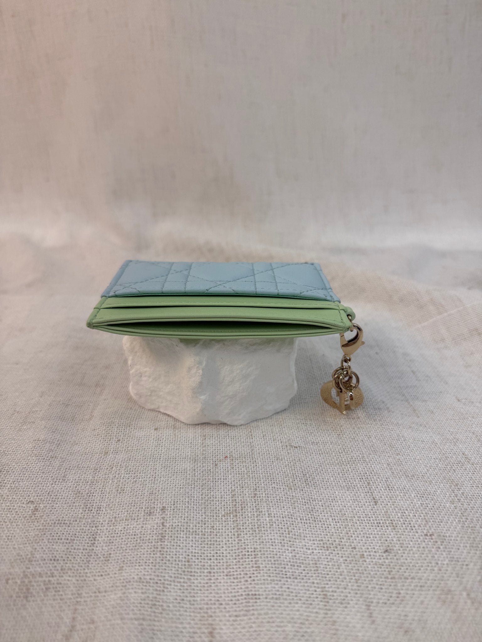 Christian Dior Green And Blue Leather Lady Dior Card Case
