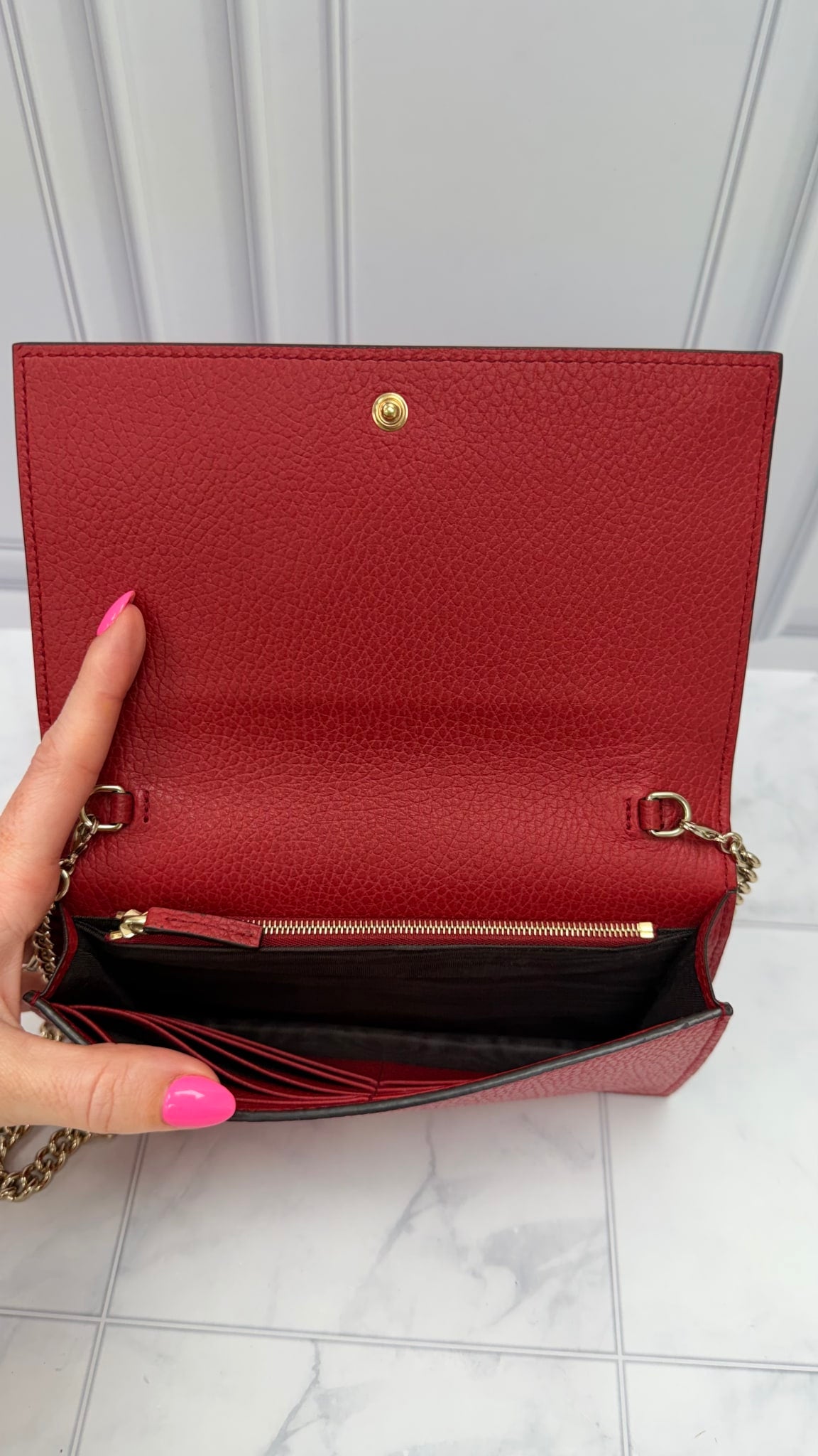 Gucci Red Leather Interlocking G Wallet on a Chain