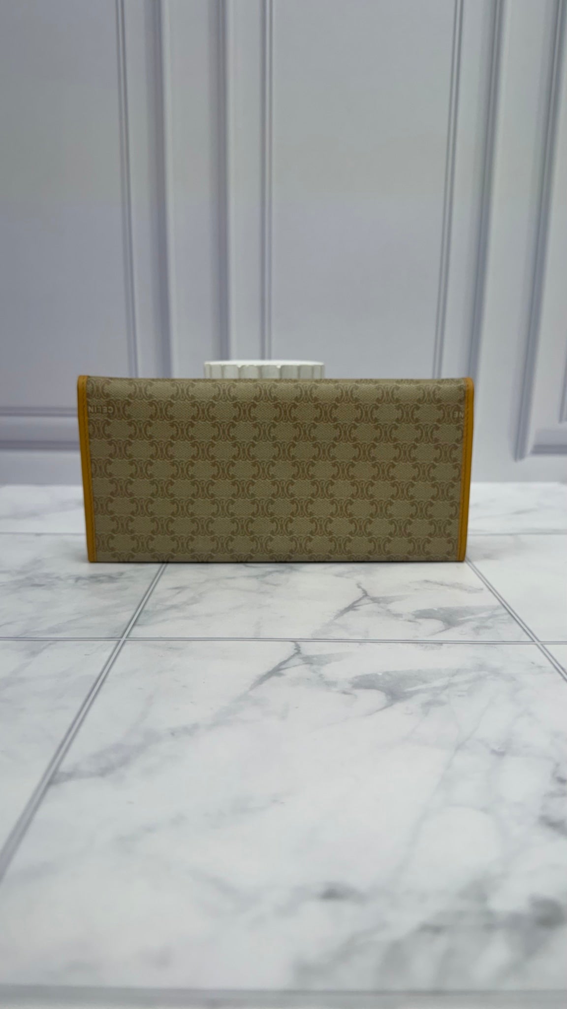 Celine Vintage Beige Macadam Coated Canvas Long Wallet
