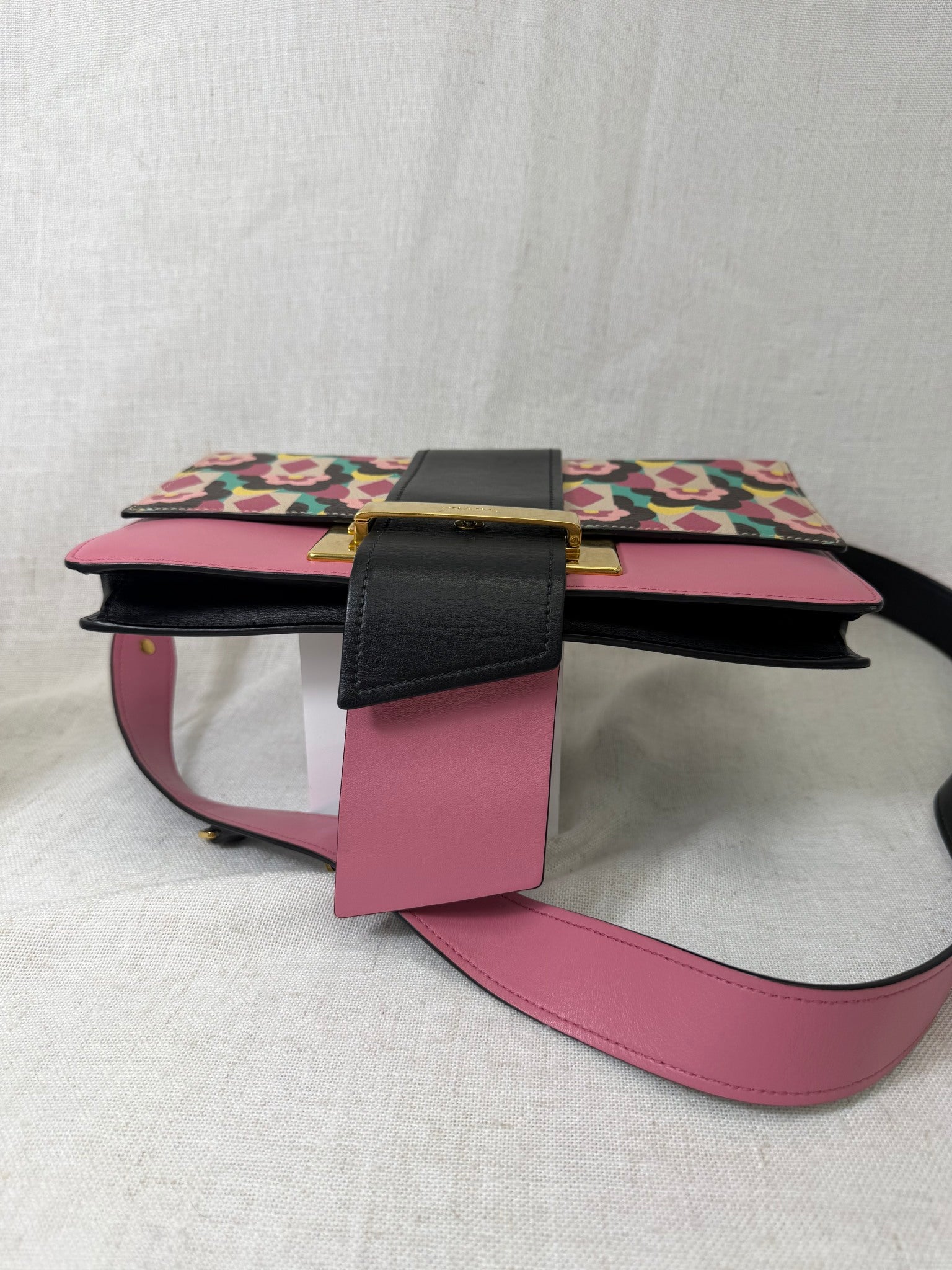 Prada Pink Floral Leather Plex Ribbon Shoulder Bag