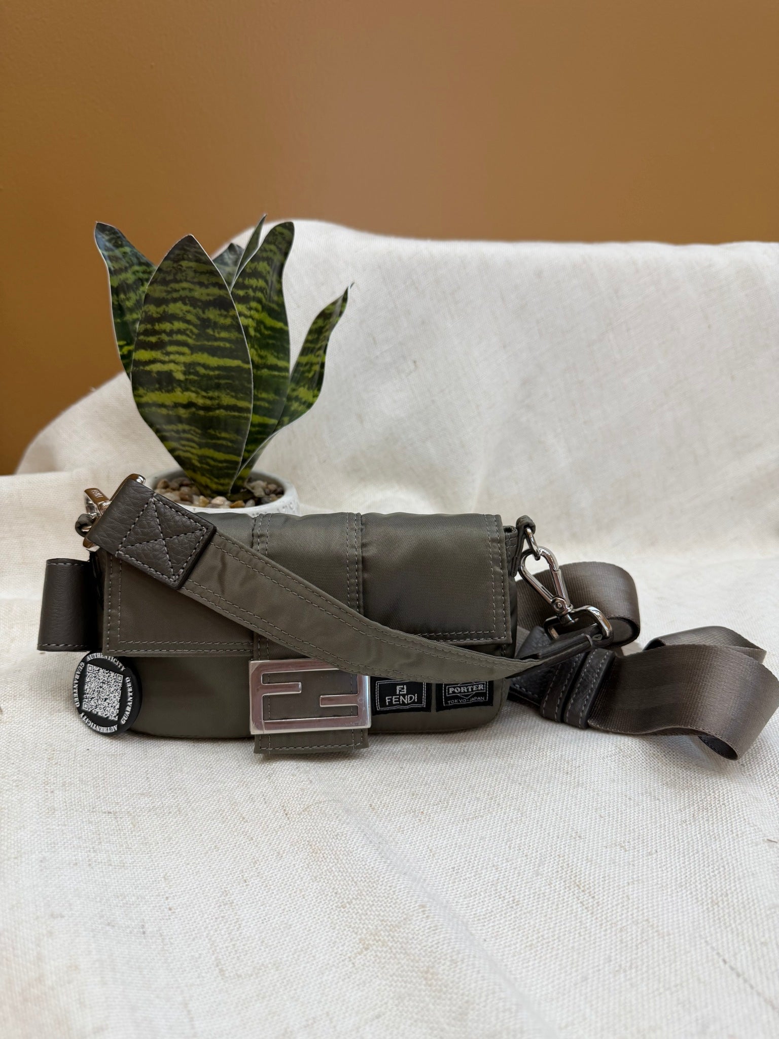 Fendi Taupe Nylon Porter Baguette Belt Bag