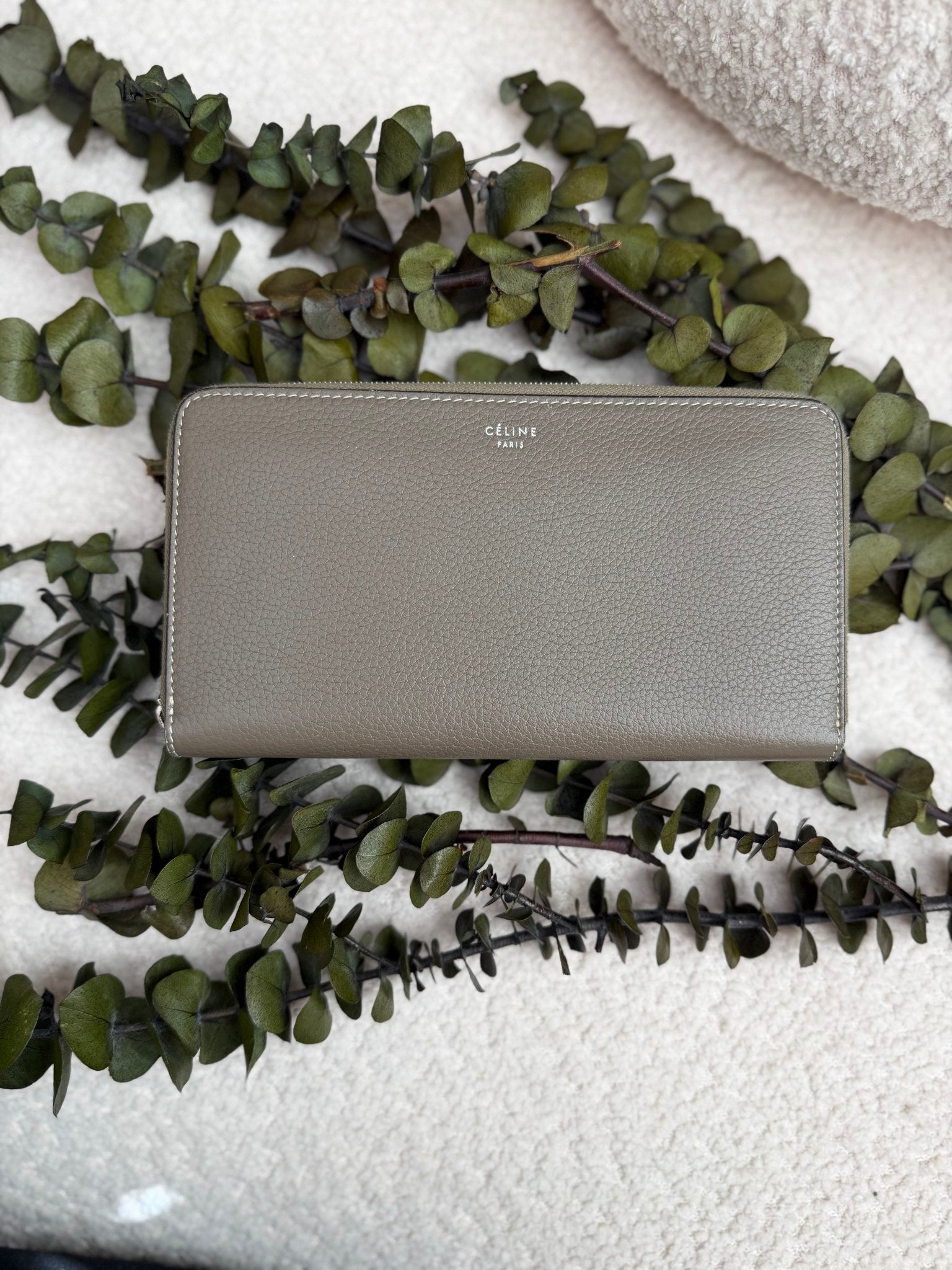 Celine Taupe Leather Long Zippy Wallet
