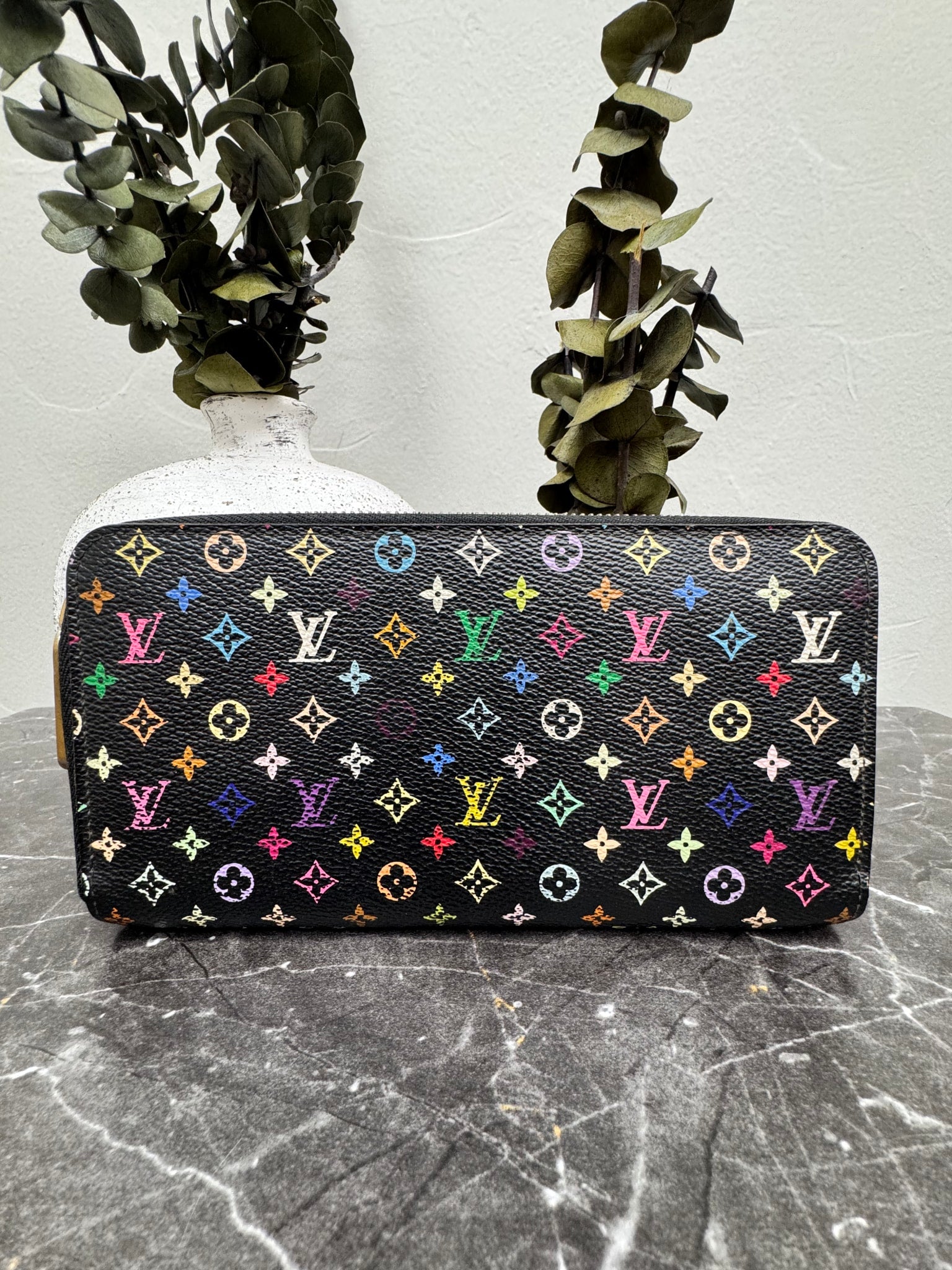 Louis Vuitton Black Murakami Long Zippy Wallet