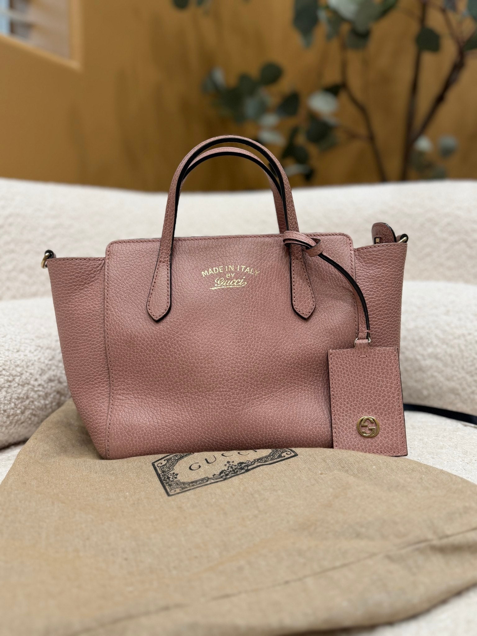 Gucci Light Pink Leather Two Way Swing Tote Bag