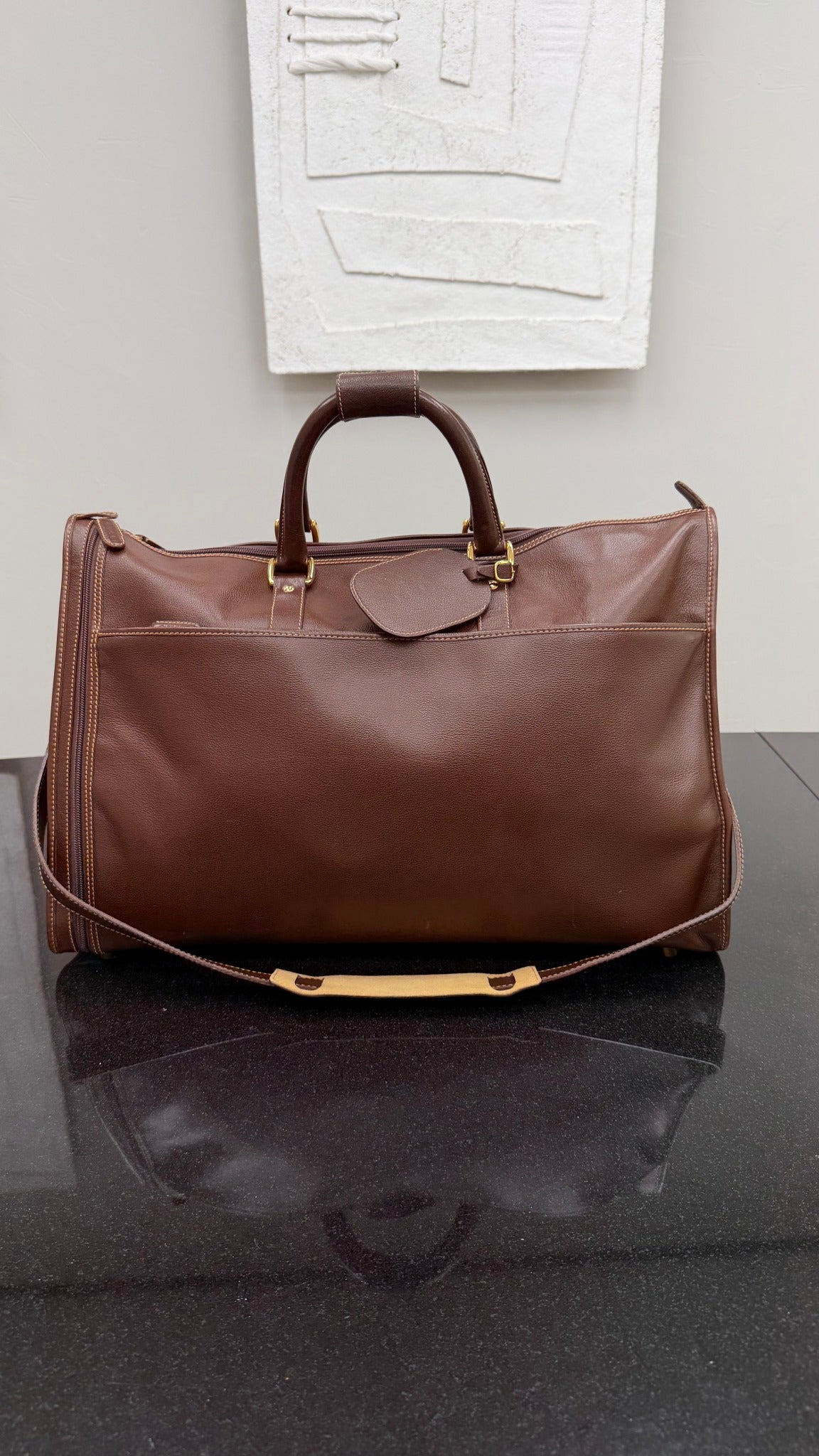 Gucci Vintage Brown Leather Weekender Duffle Bag