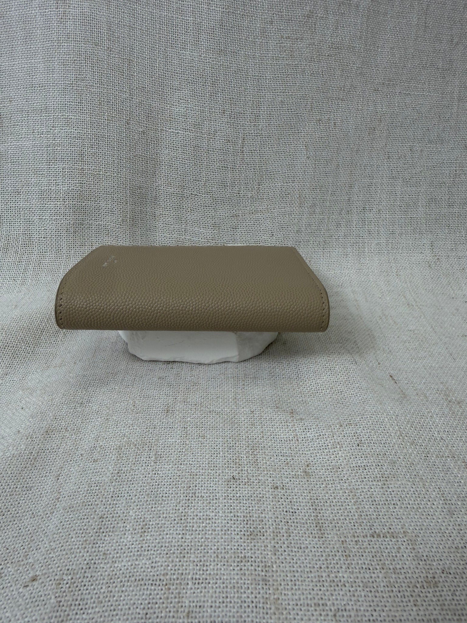 LIKE NEW - Saint Laurent Taupe Grained Leather Tiny Cassandre Wallet