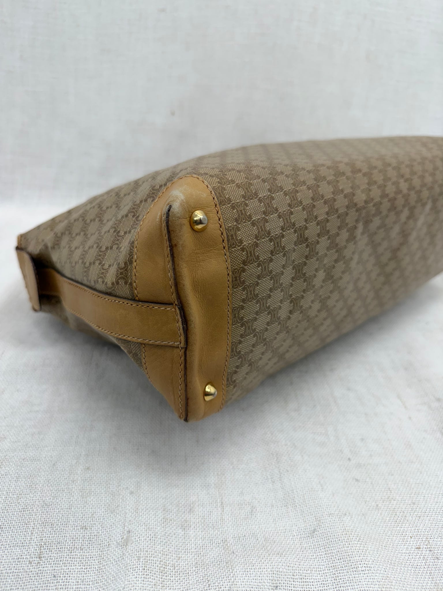 Celine Vintage Beige Macadam Coated Canvas Shoulder Bag