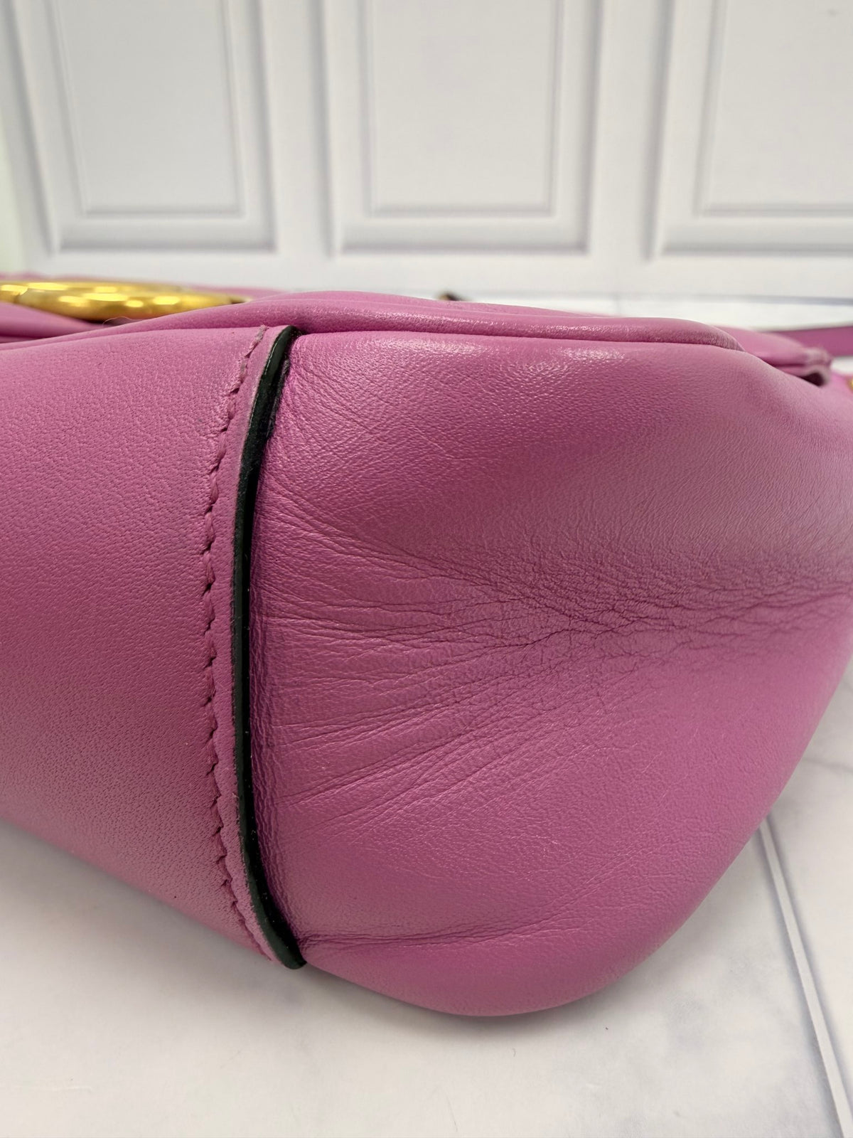 Gucci Purple Calfskin Leather Matelasse Small GG Marmont Shoulder Bag