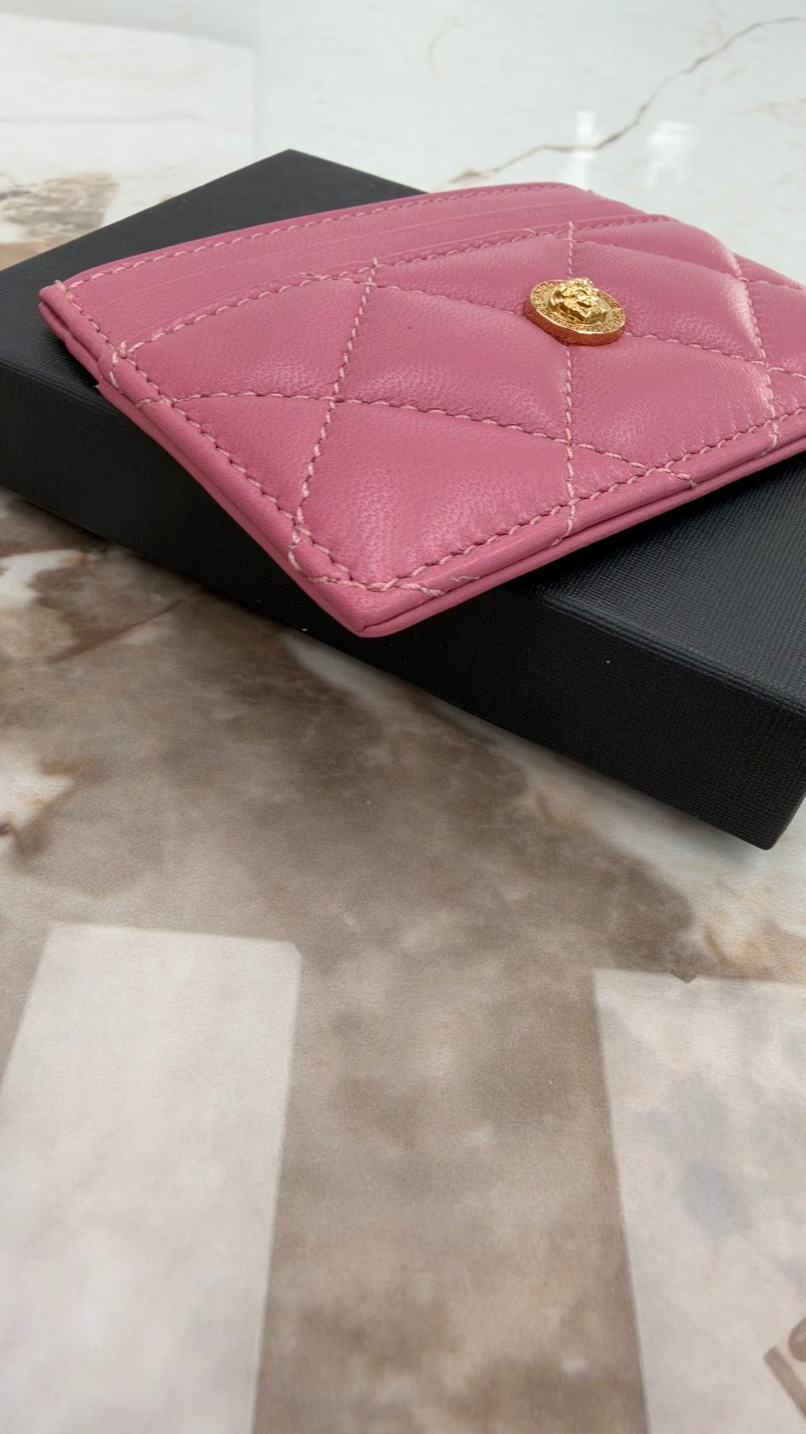 BRAND NEW- Versace Pink Quilted LEather Medusa Card Case