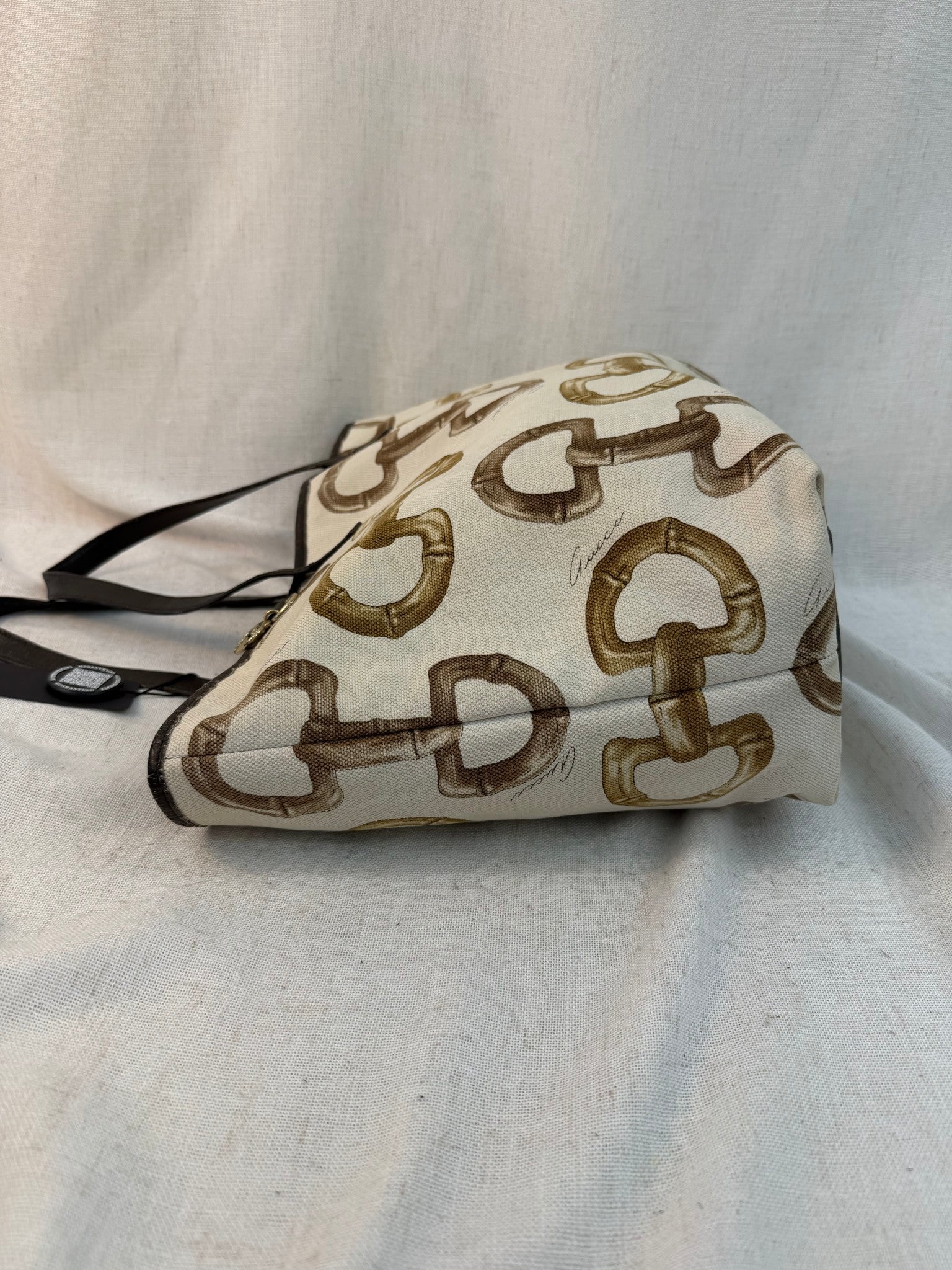 Gucci White Canvas Horsebit Print Tote Bag
