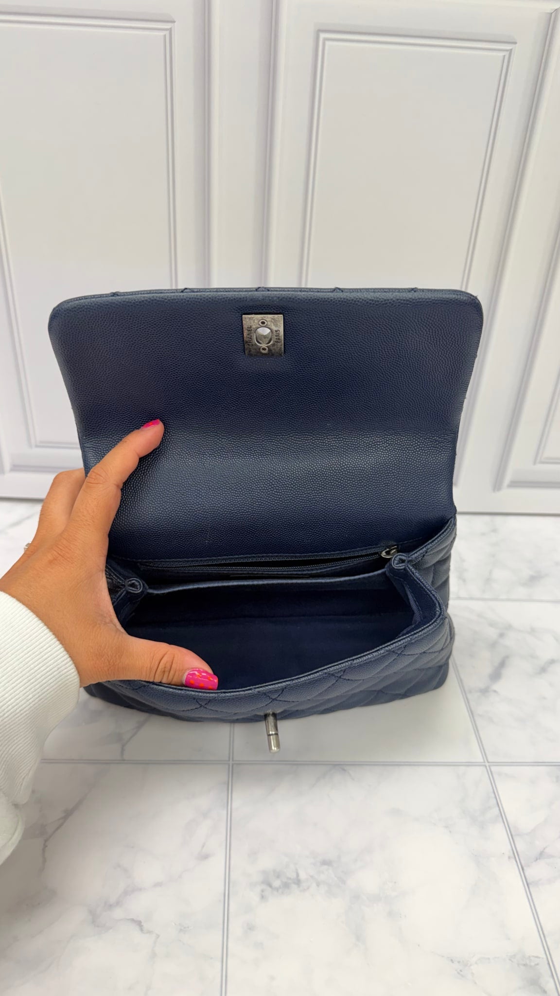 Chanel Navy Blue Diamond Quilted Coco Small 2Way Bag