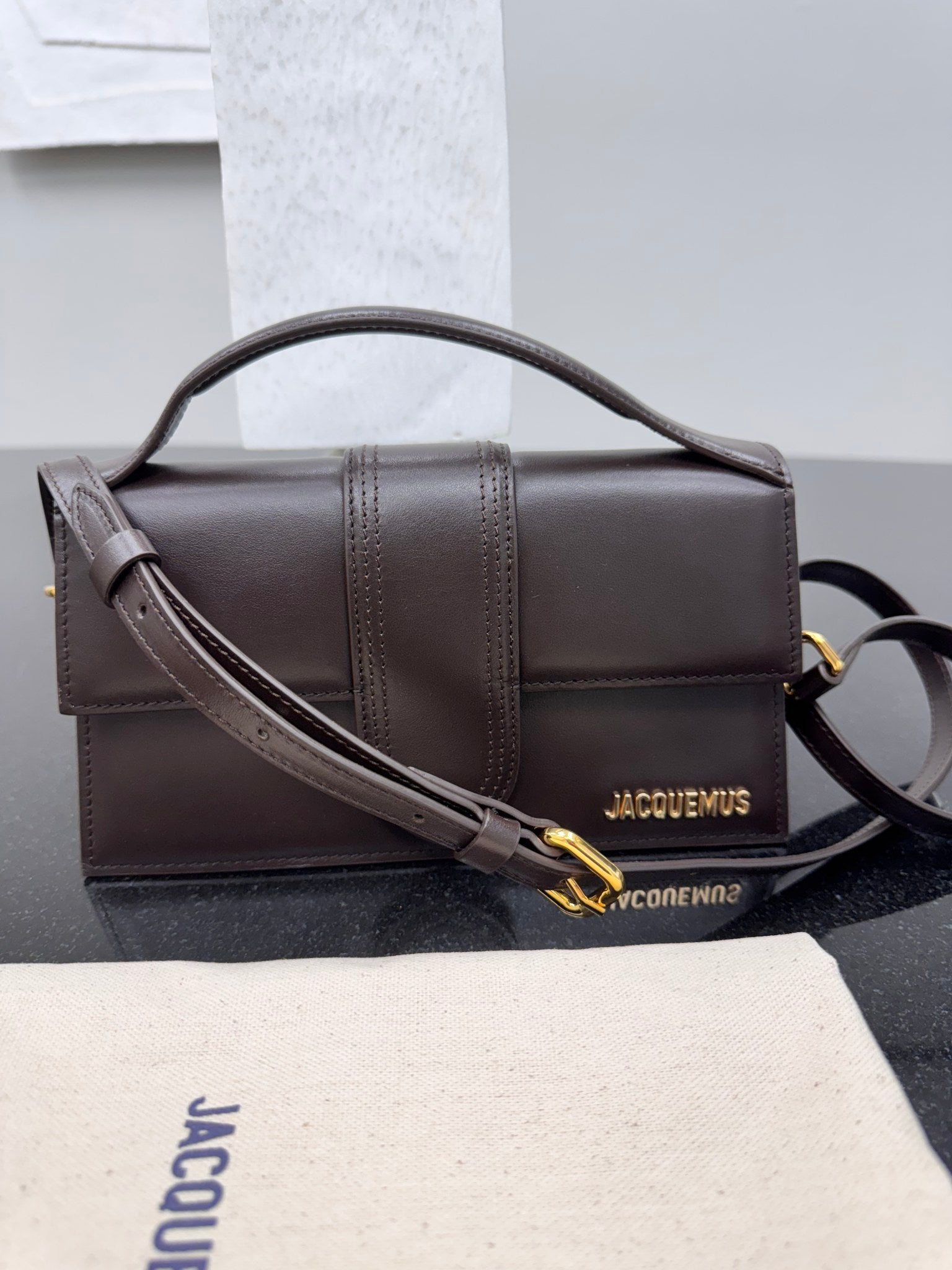 BRAND NEW - Jacquemus Midnight Brown Leather Le Grand Bambino Handbag 2Way Handbag