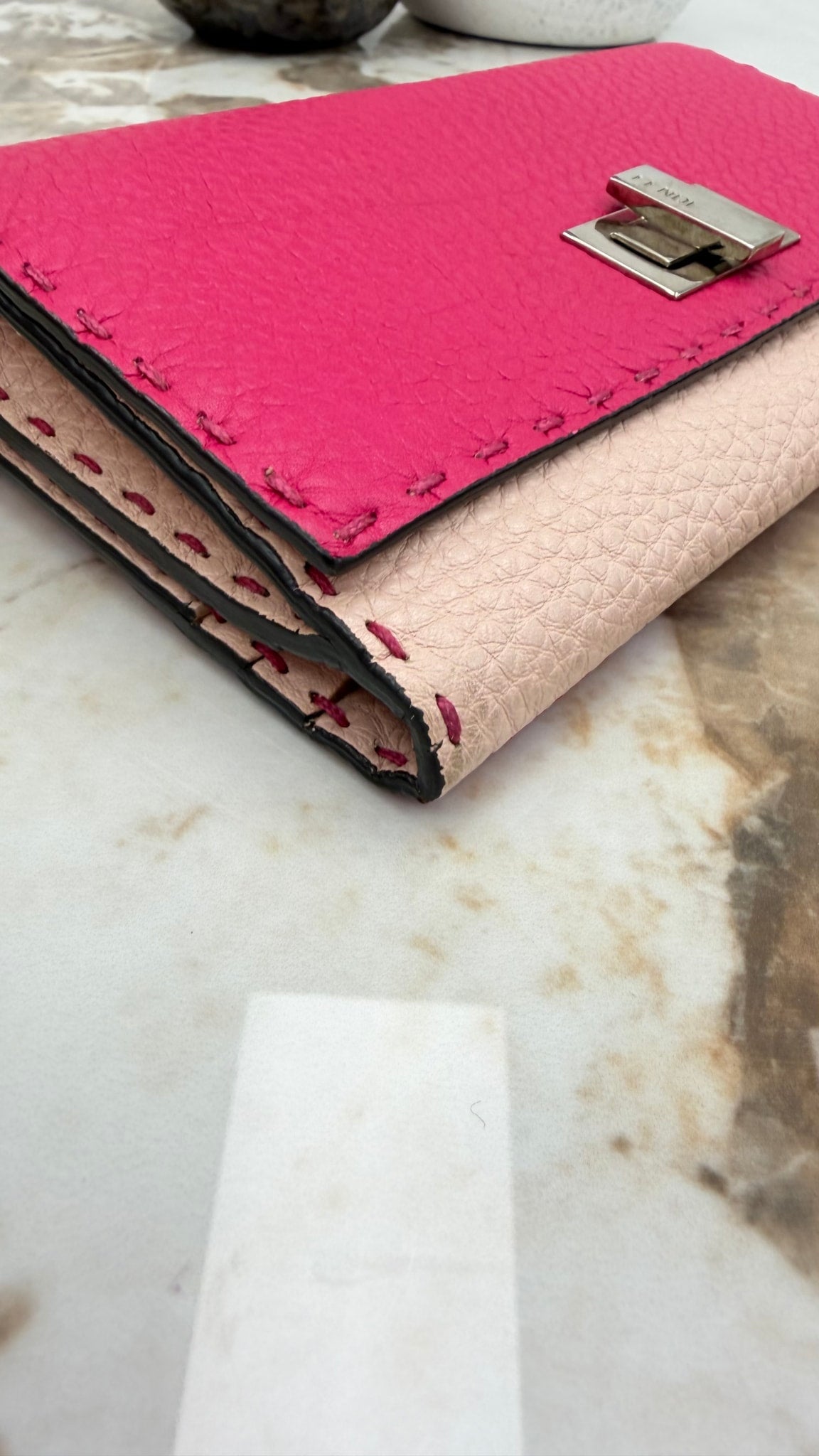 Fendi Pink Leather Selleria Peekaboo Long Wallet