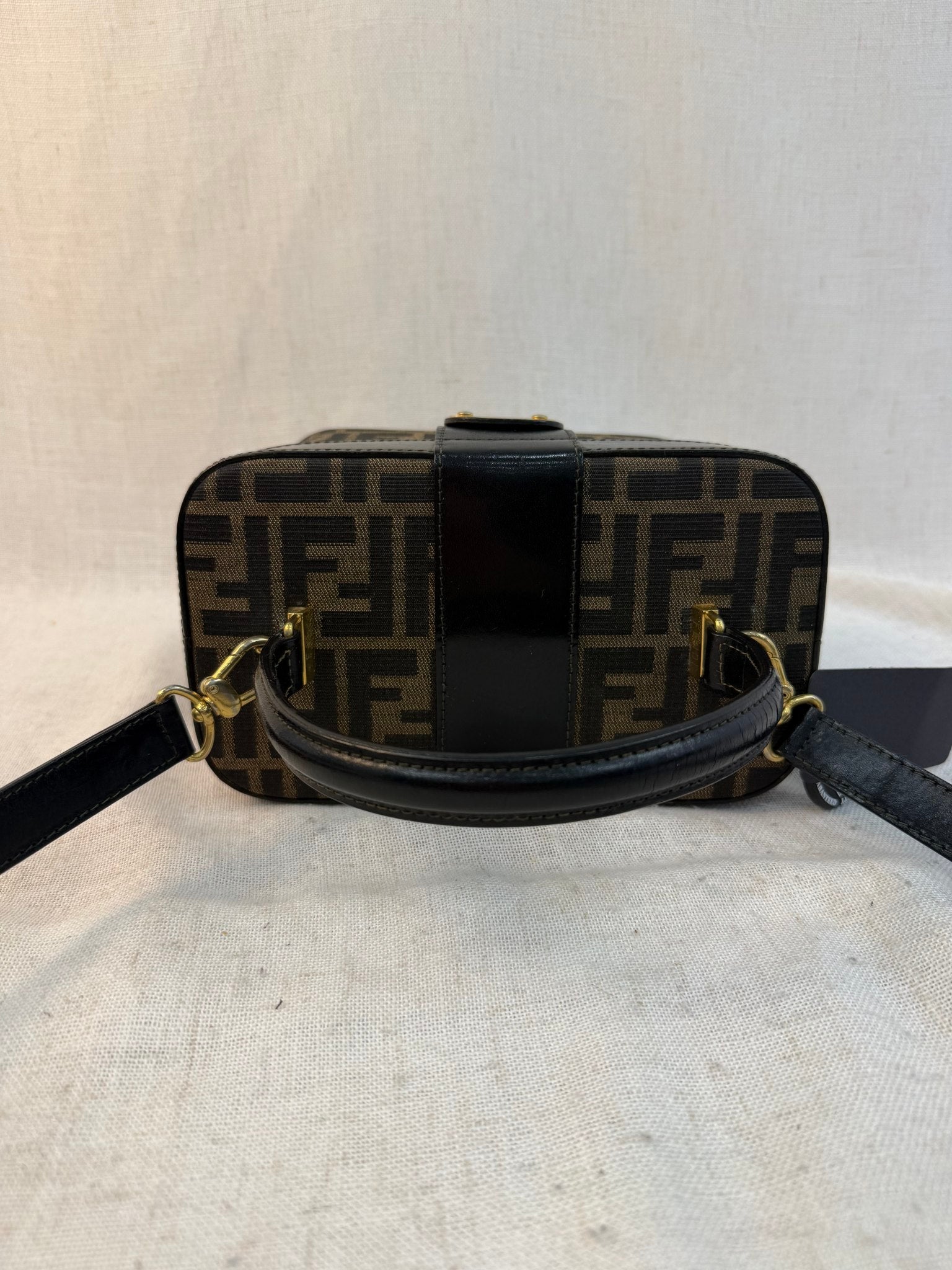 Fendi Brown Canvas Zucca Logo Vintage Two Way Vanity Bag
