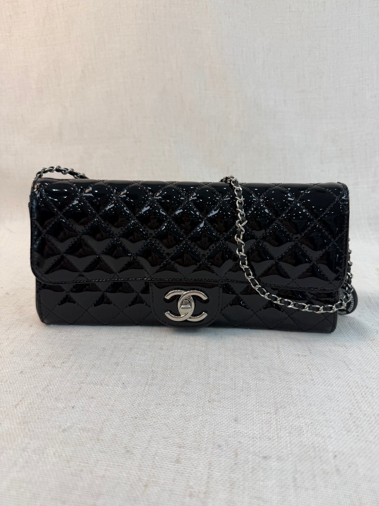 Chanel Black Patent Leather Quilted Shoulder Bag