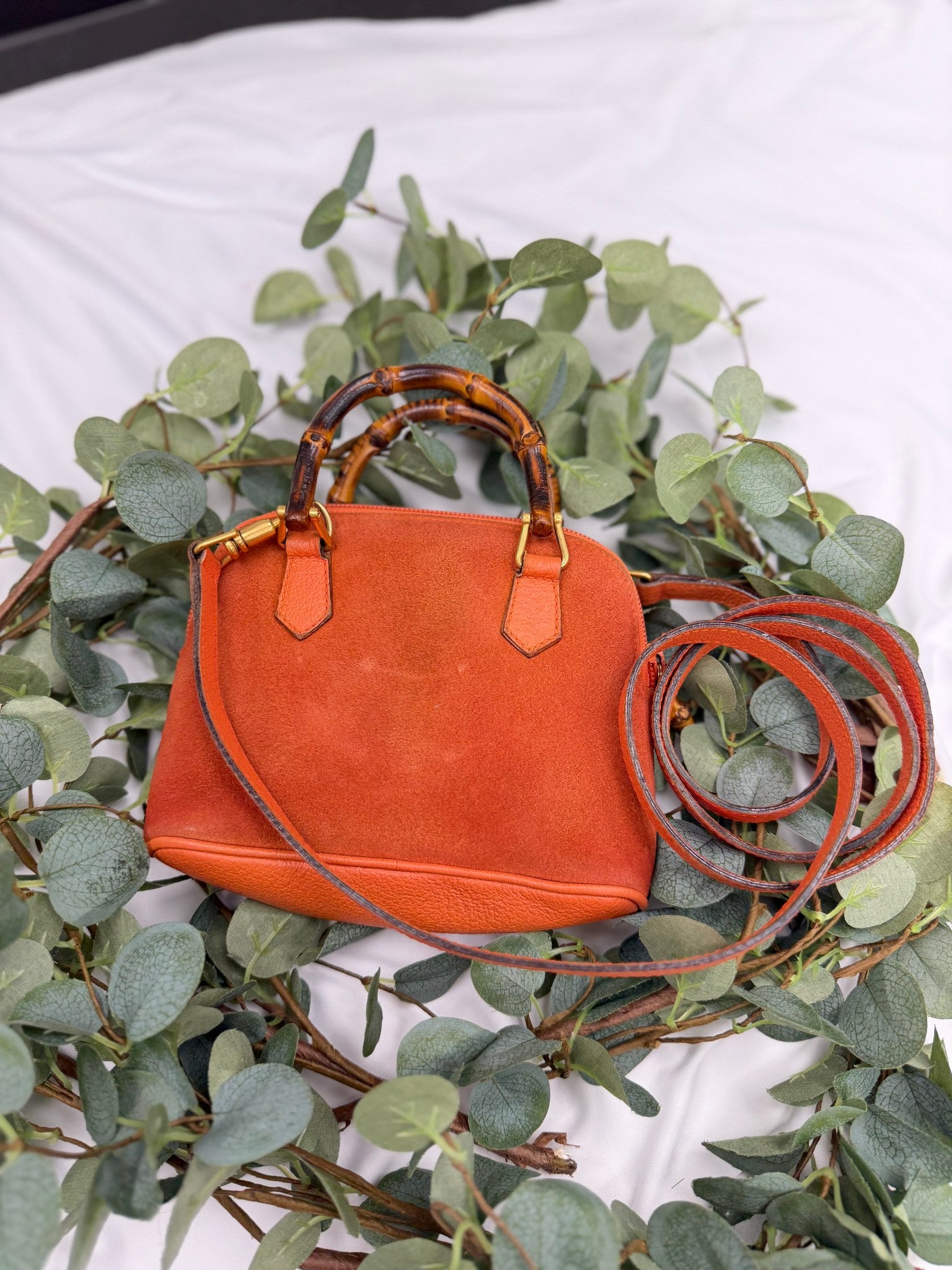 Gucci Orange Suede Bamboo Mini Dome 2way Bag