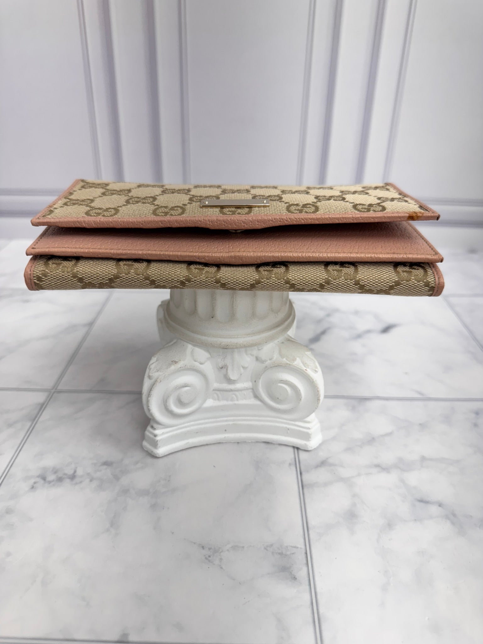 Gucci Beige And Pink GG Monogram Canvas Long Wallet