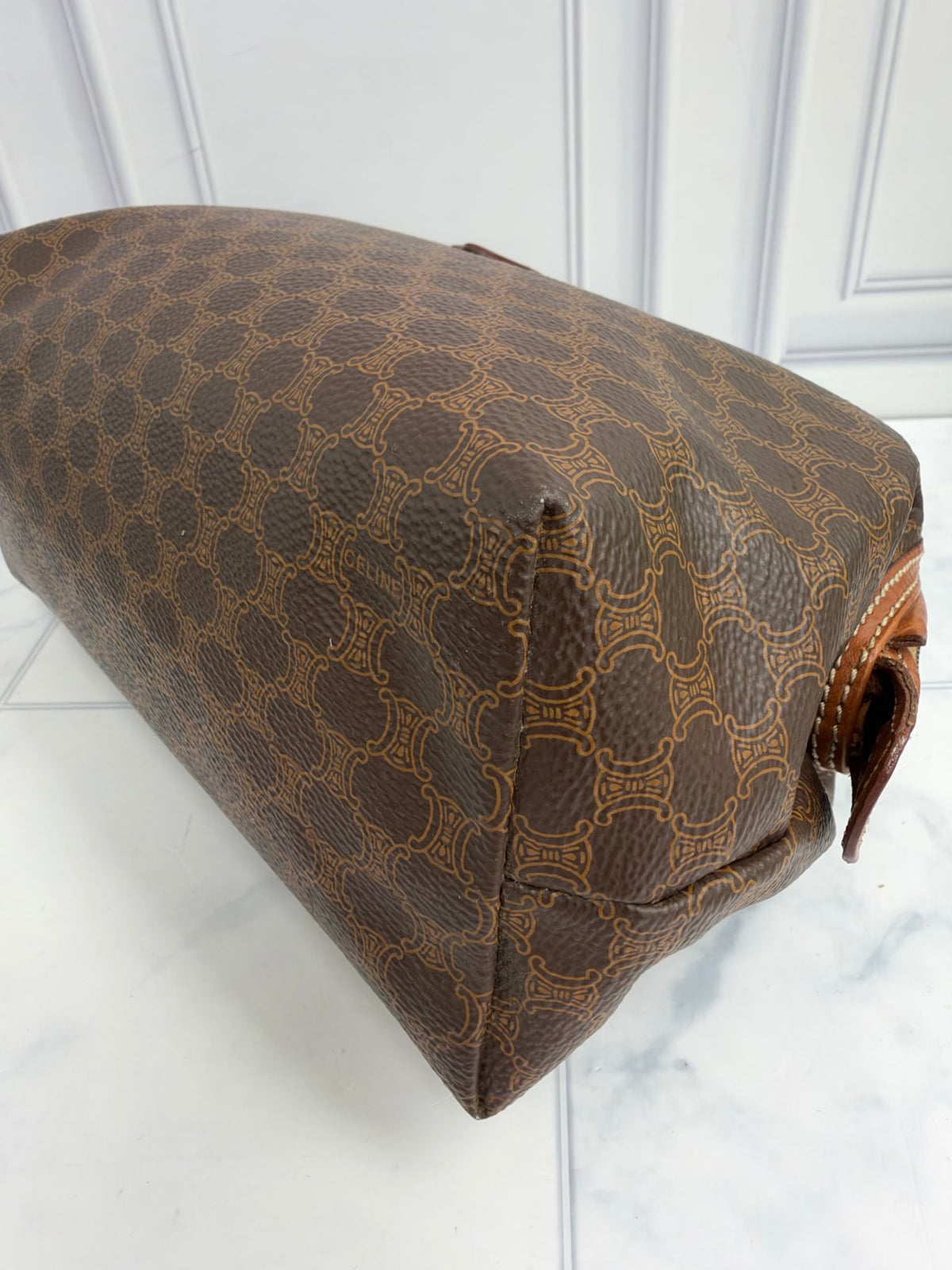 Celine Brown Macadam Coated Canvas Zippy Cosmetic Pouch