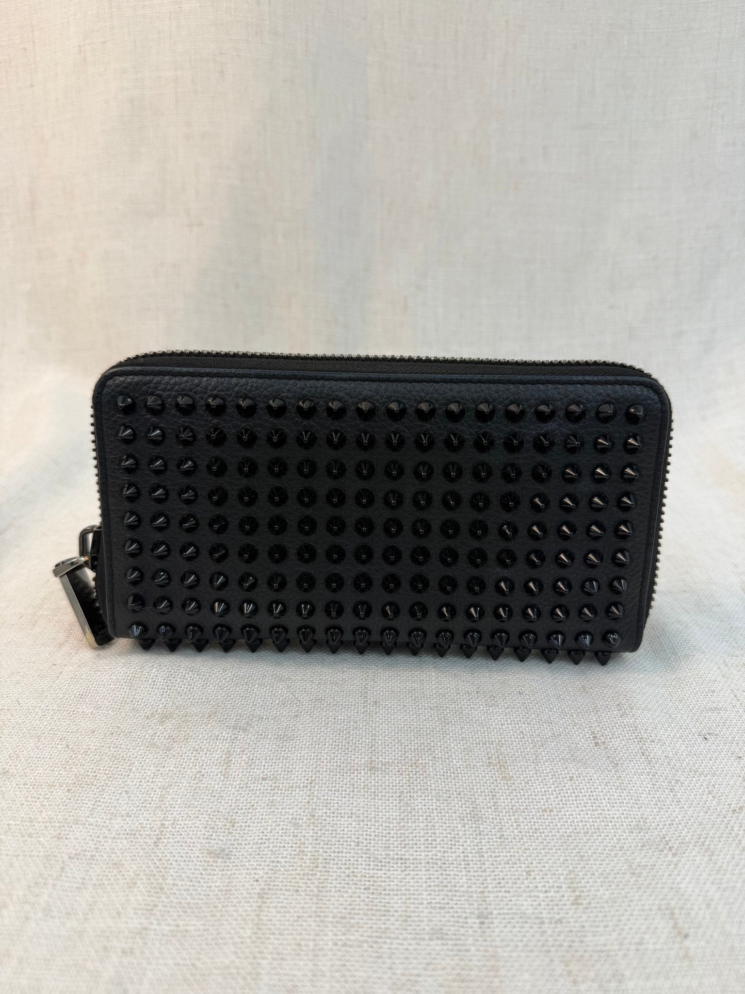 Christian Louboutin Black Leather Spiked Zippy Wallet