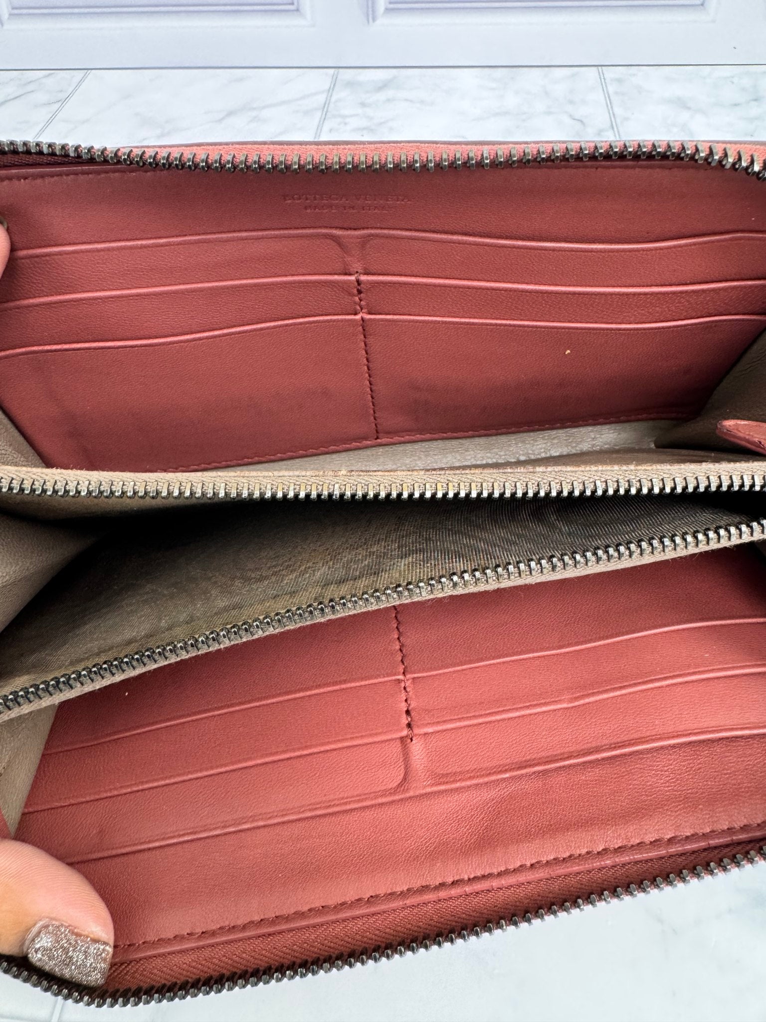 Bottega Veneta Burgundy Intrecciato Long Zippy Wallet