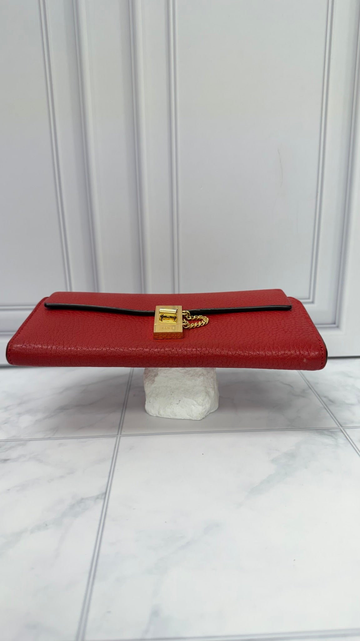 Chloe Red Grained Leather Drew Long Wallet