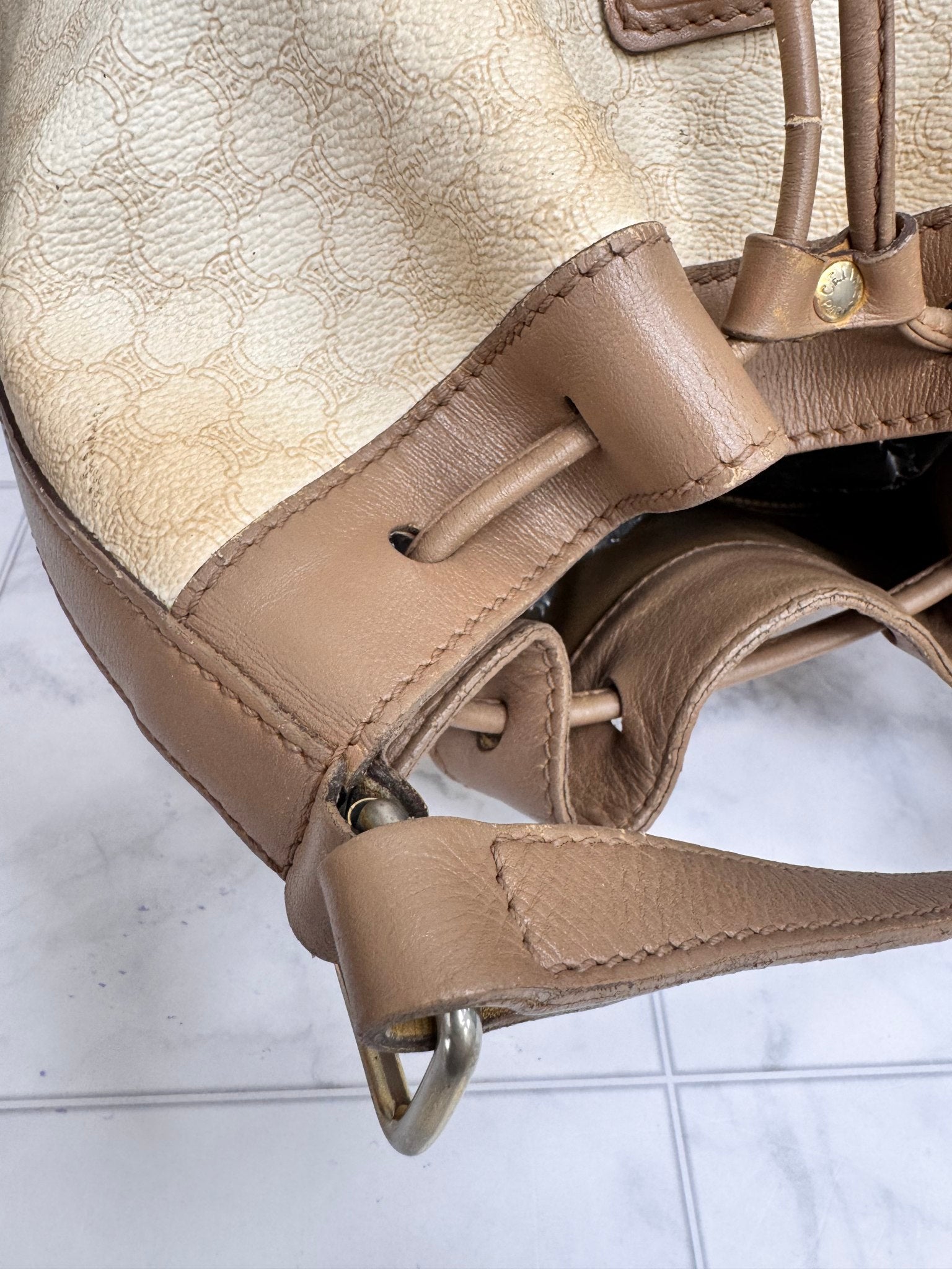 Celine Beige Coated Canvas Bucket Bag