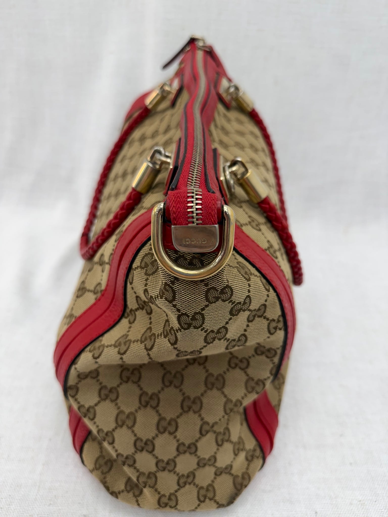 Gucci GG Canvas & Red Leather Bella Shoulder Tote
