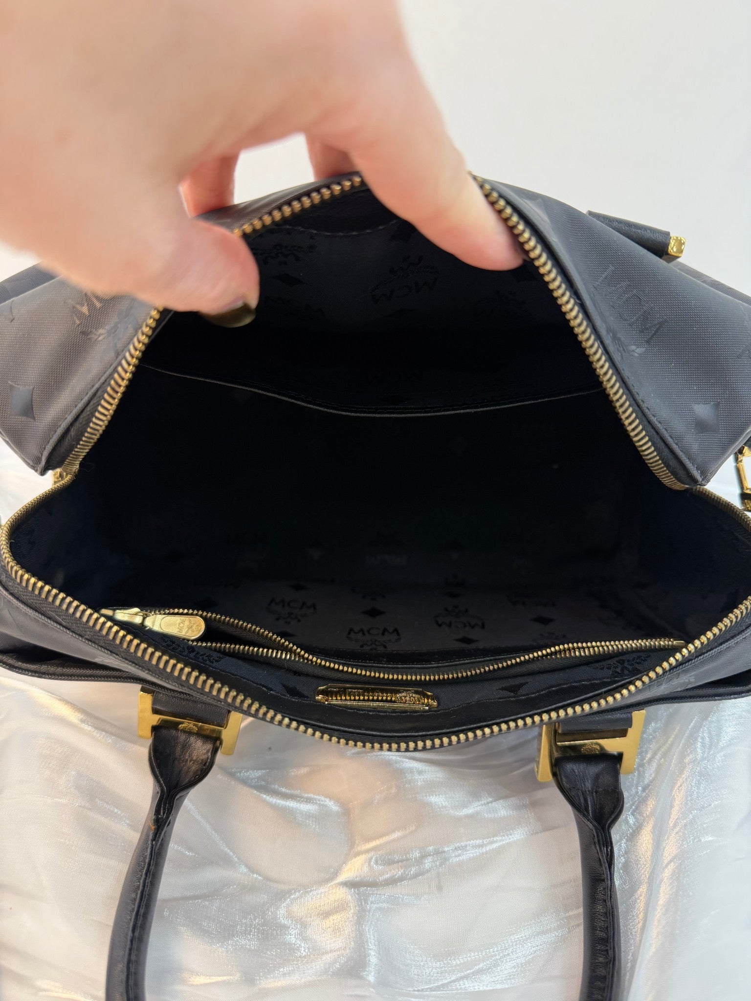 MCM Black Coated Canvas Boston Bag