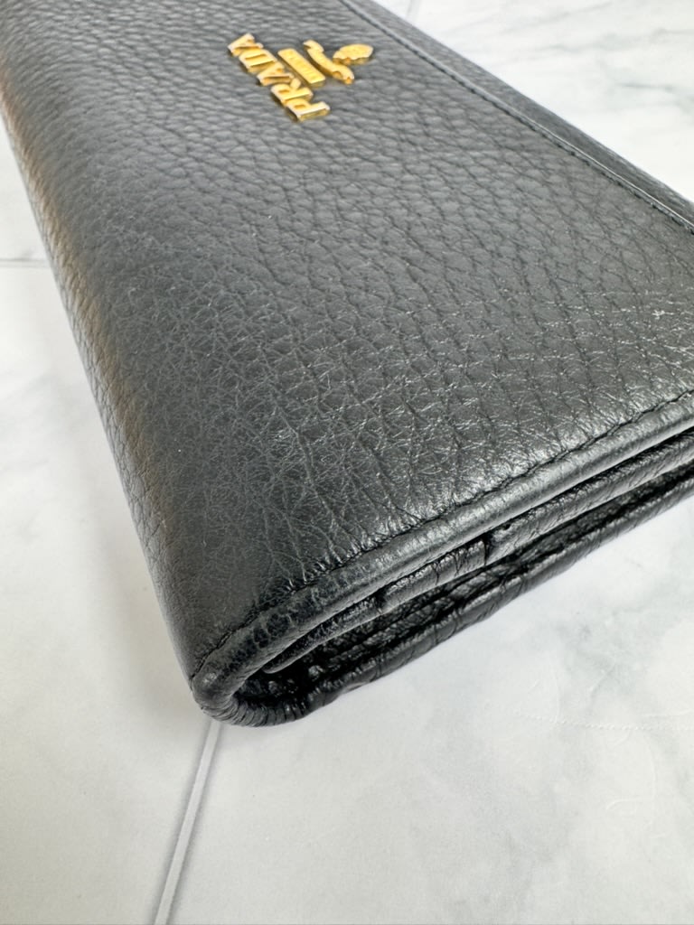 Prada Black Grained Leather Long Wallet