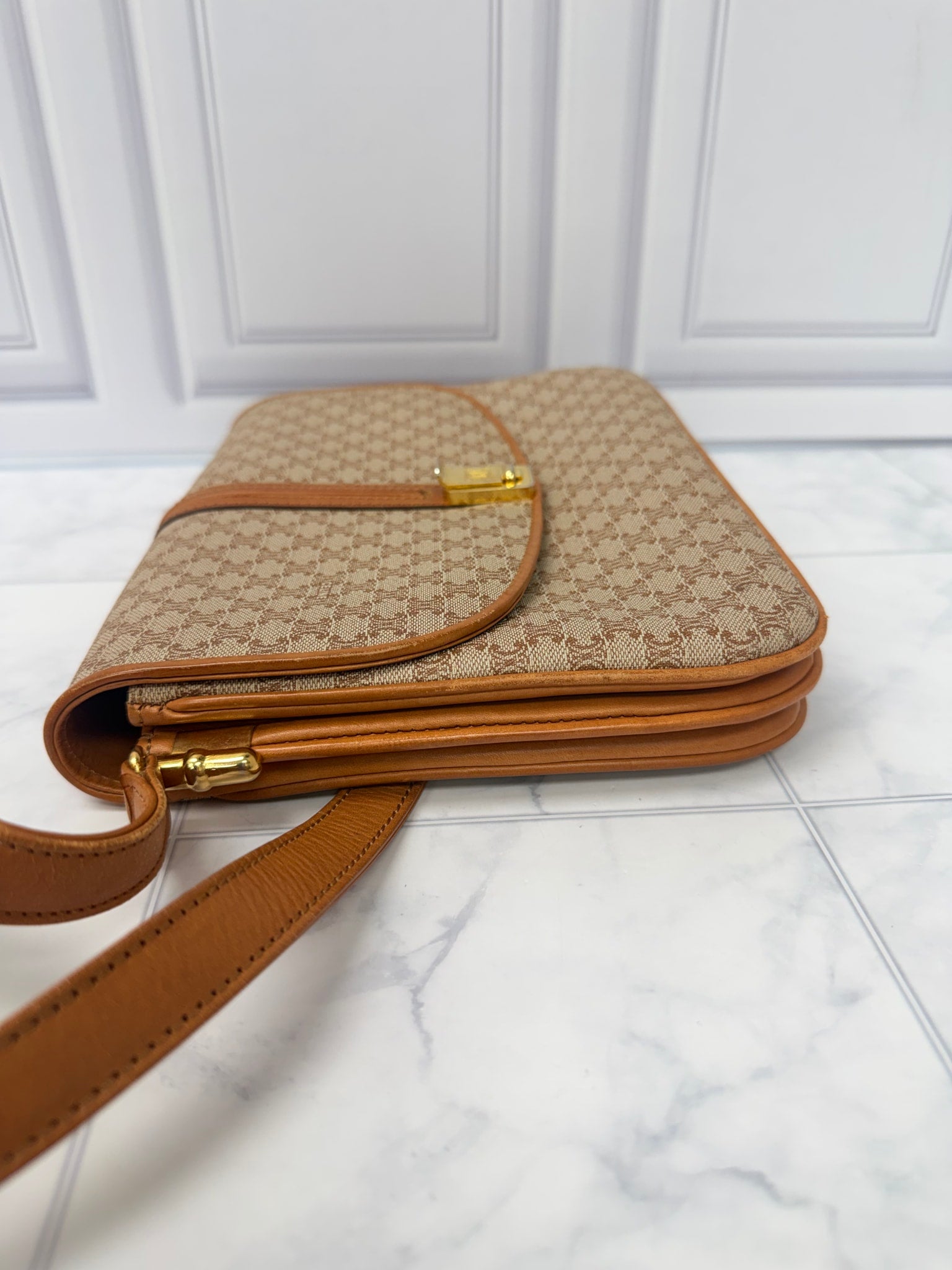 Celine Beige Macadam Canvas Shoulder Bag