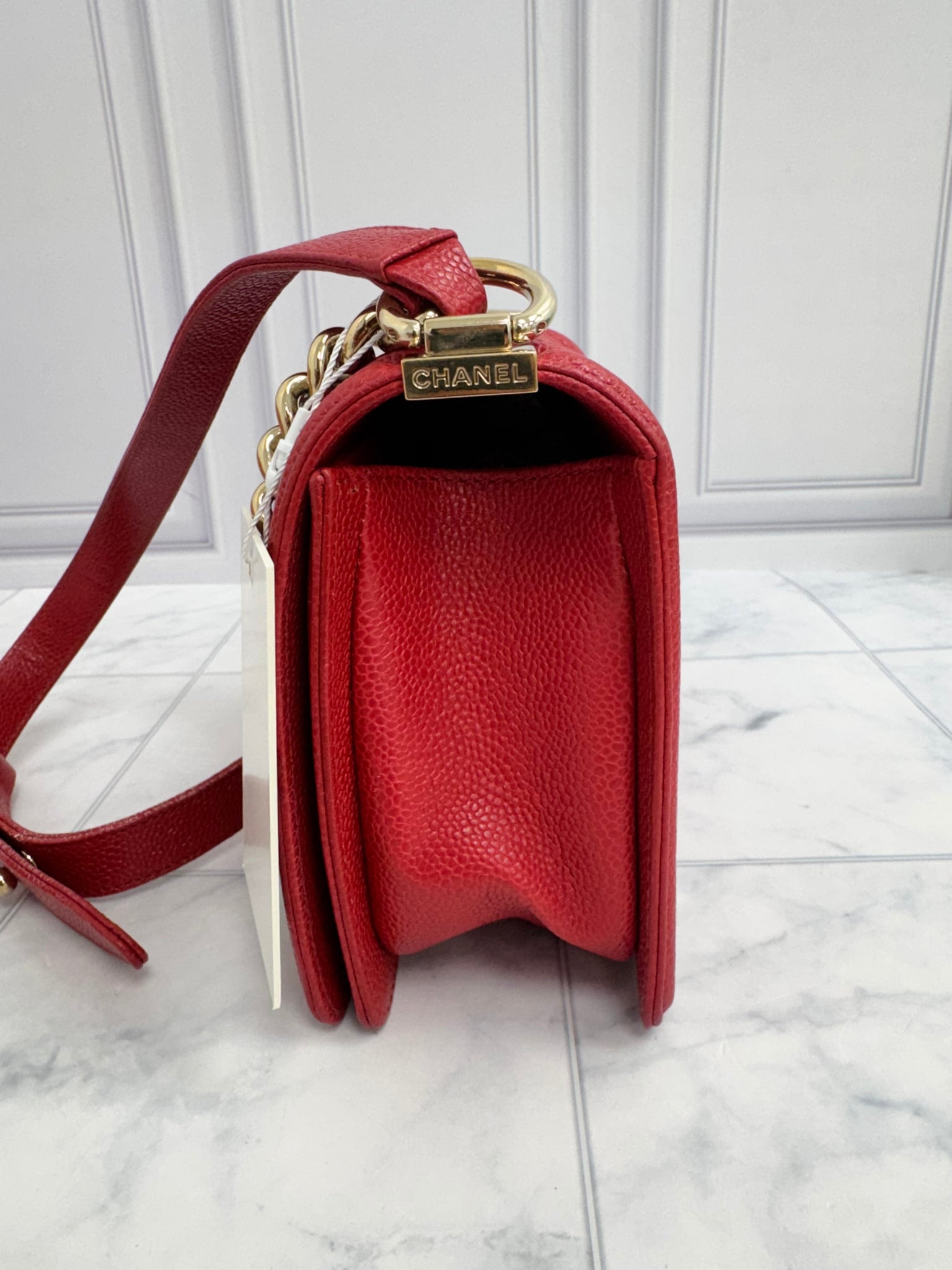 Chanel Red Caviar Leather Medium Boy Bag