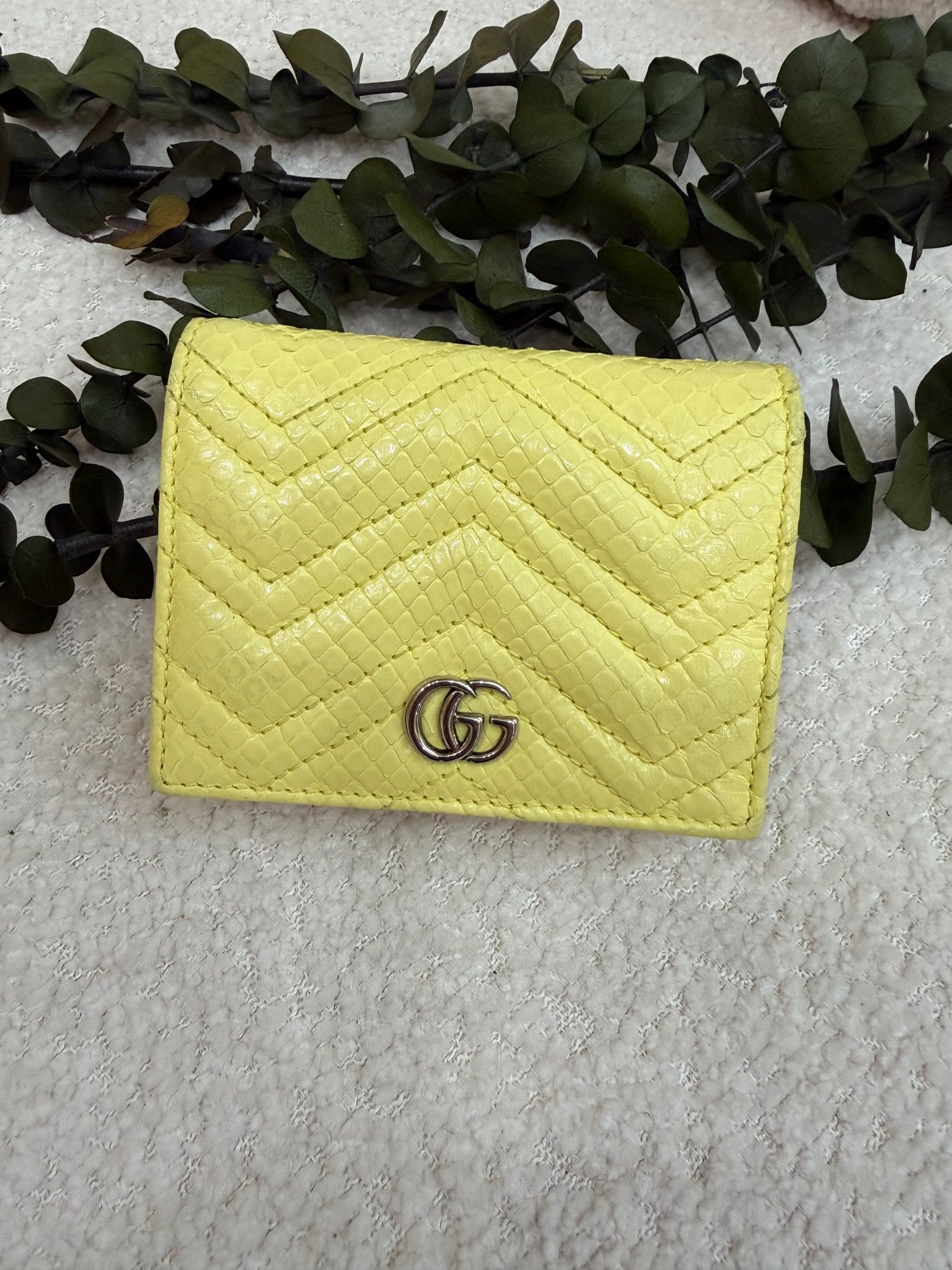 Gucci Yellow Python Marmont Compact Wallet