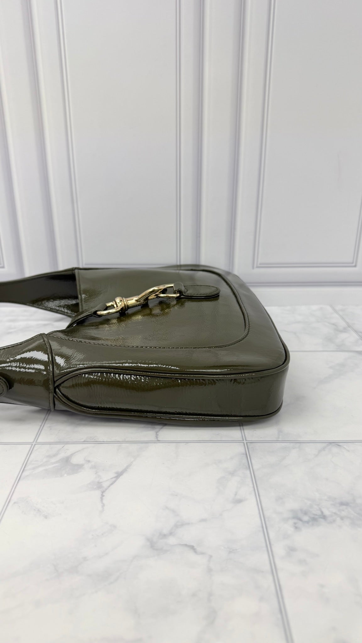BRAND NEW - Gucci Green Patent Leather Jackie Shoulder Bag