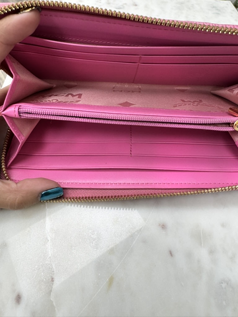 MCM Pink Coated Canvas Stripe Long Zippy Wallet