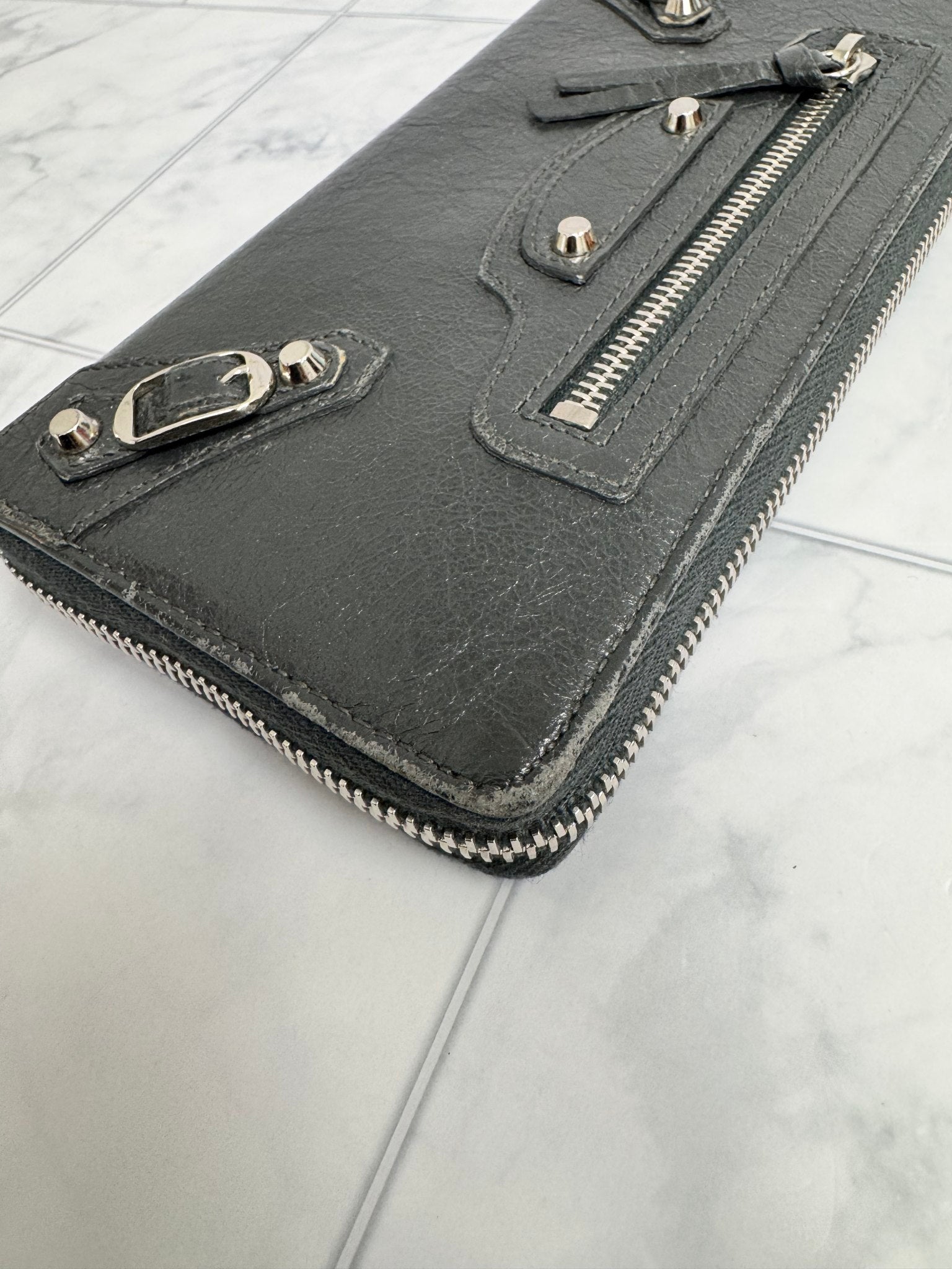Balenciaga Dark Grey Leather Long Wallet