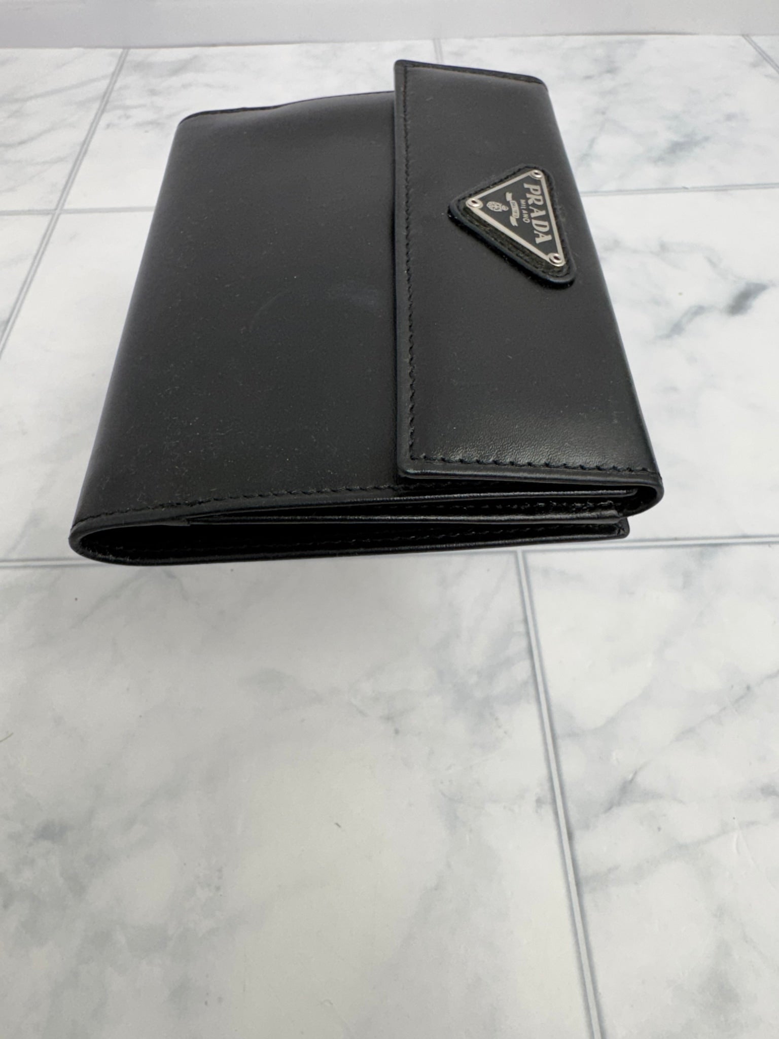 Prada Black Leather Compact Wallet