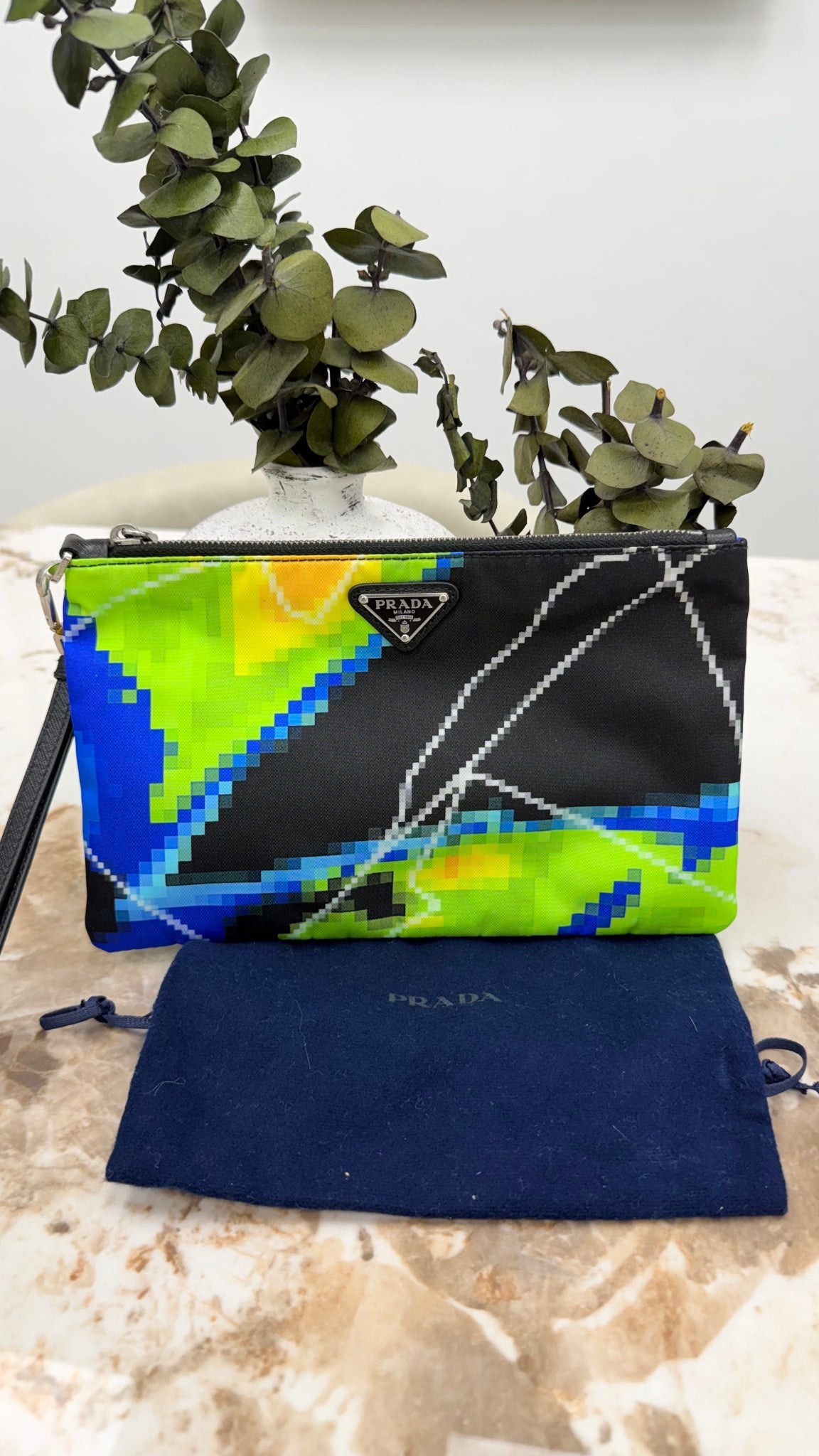 Prada Multicolor Nylon Geometric Wristlet Pouch