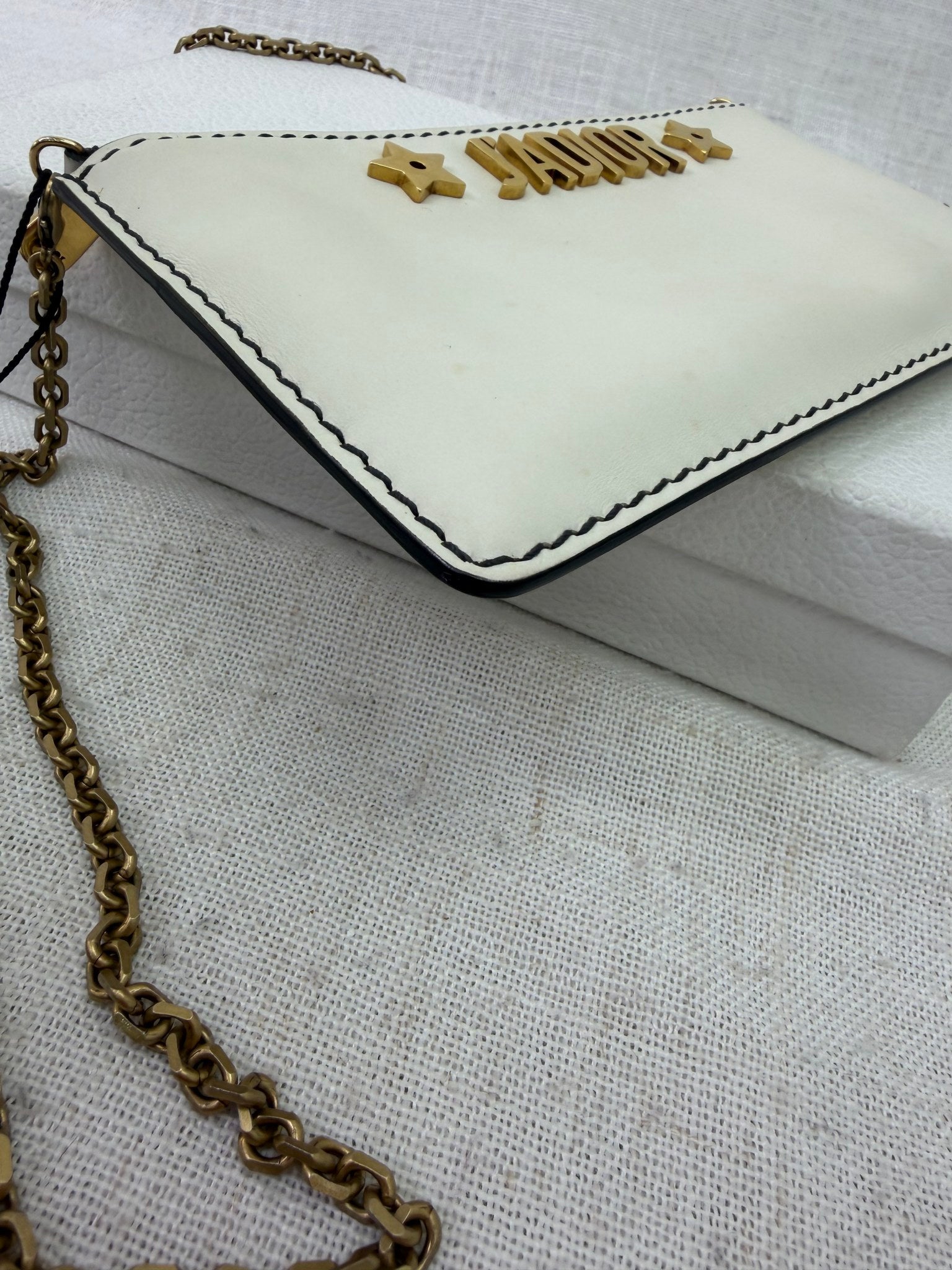 Christian Dior White Leather Jadior Clutch on a Chain