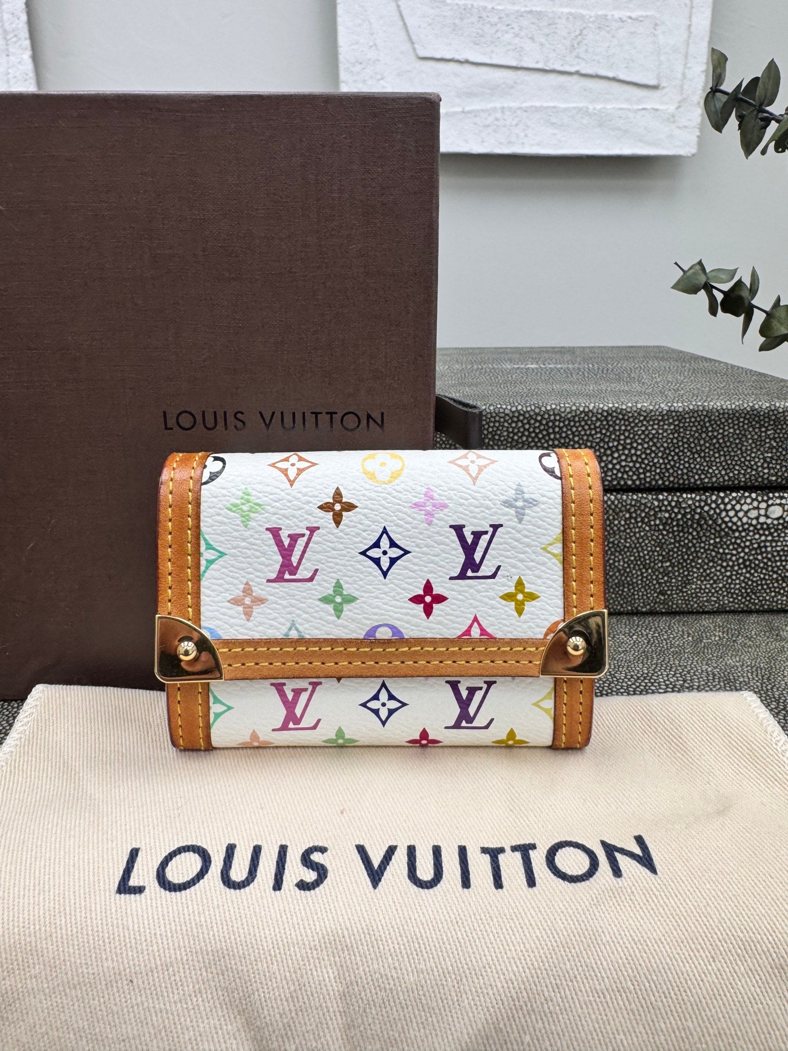 Louis Vuitton White Multicolor Monogram Porte-Monnaie Plat Coin Purse
