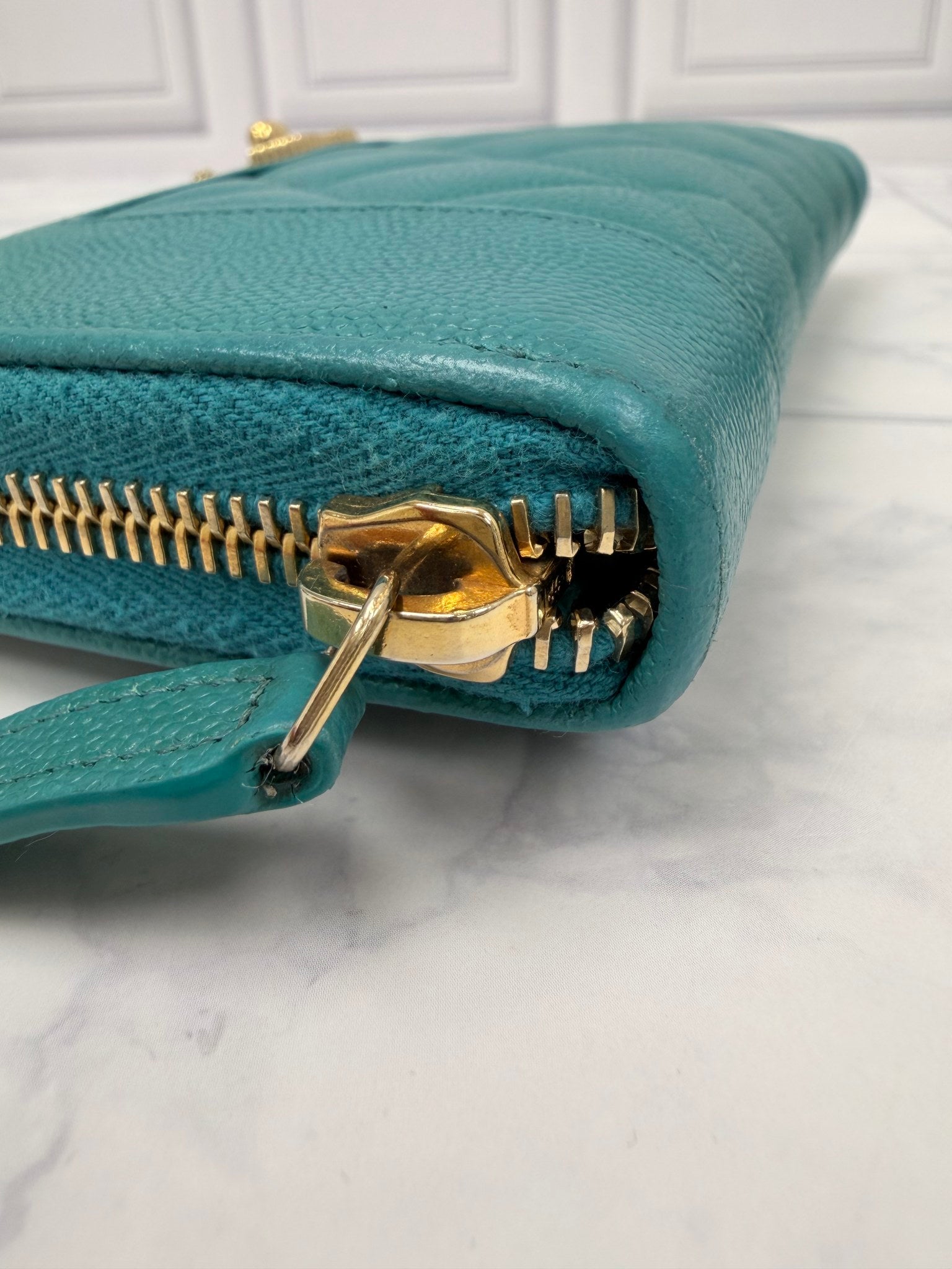 Chanel Turquoise Quilted Caviar Leather Mademoiselle Wallet