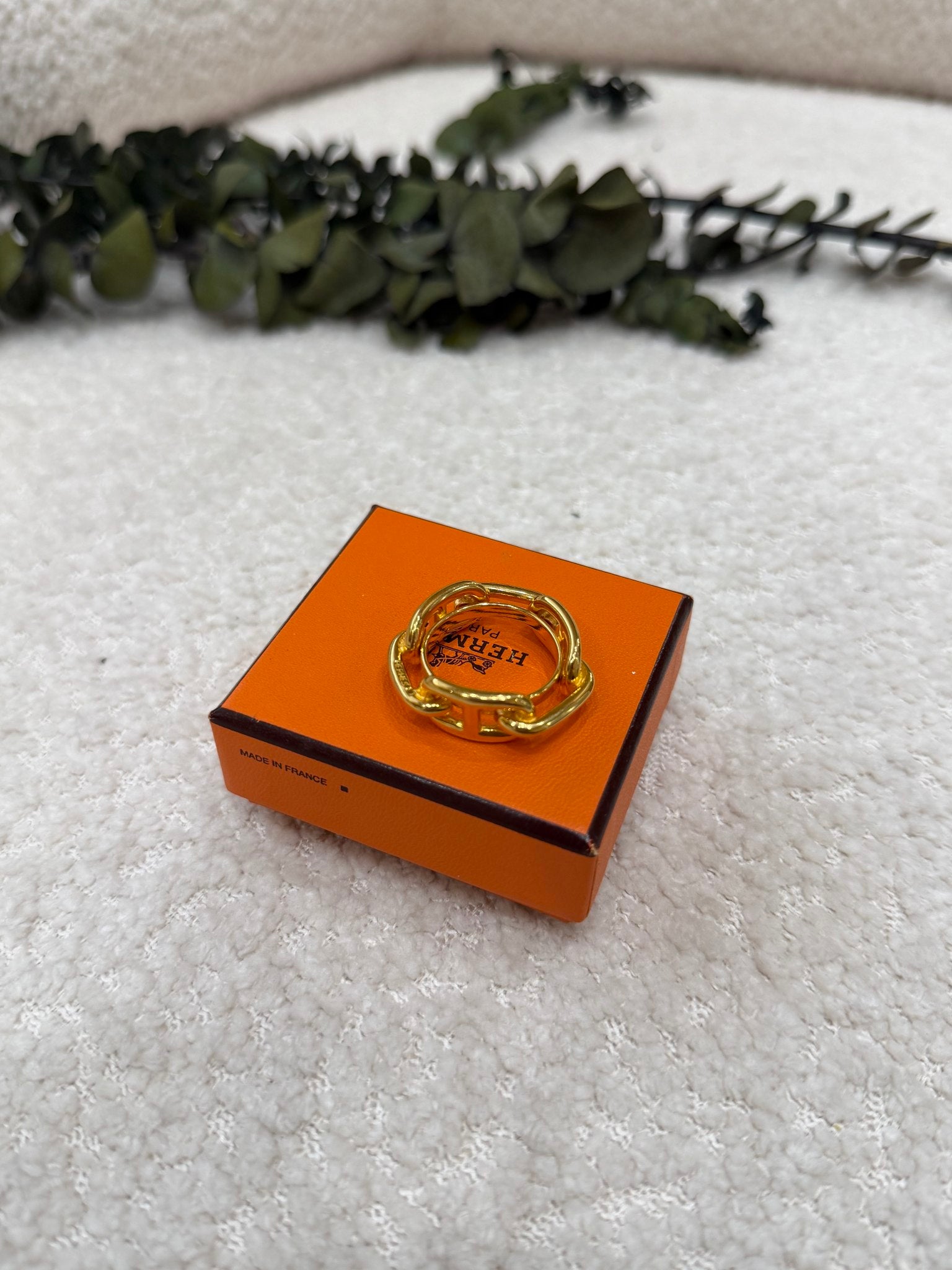 Hermes Gold Tone Chain Link Scarf Ring