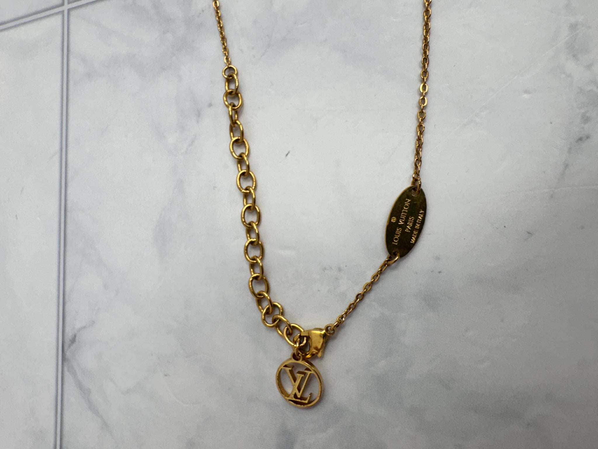 Louis Vuitton Two Tone Nanogram Name Tag Necklace